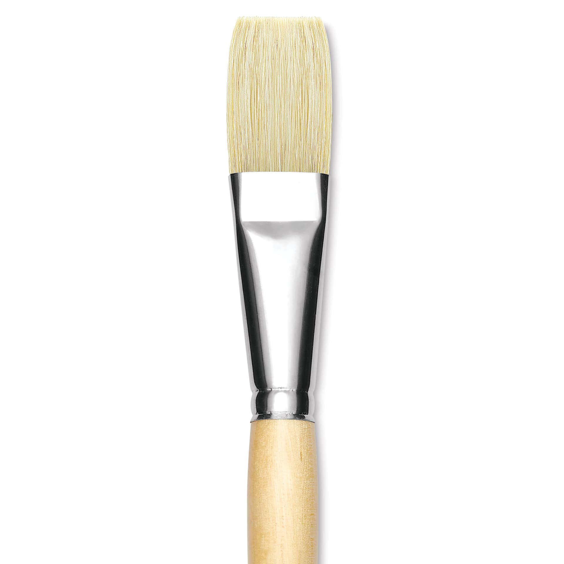 Utrecht Rhenish Pure Hog Bristle Brush - Flat, Size 12, Long Handle, close up