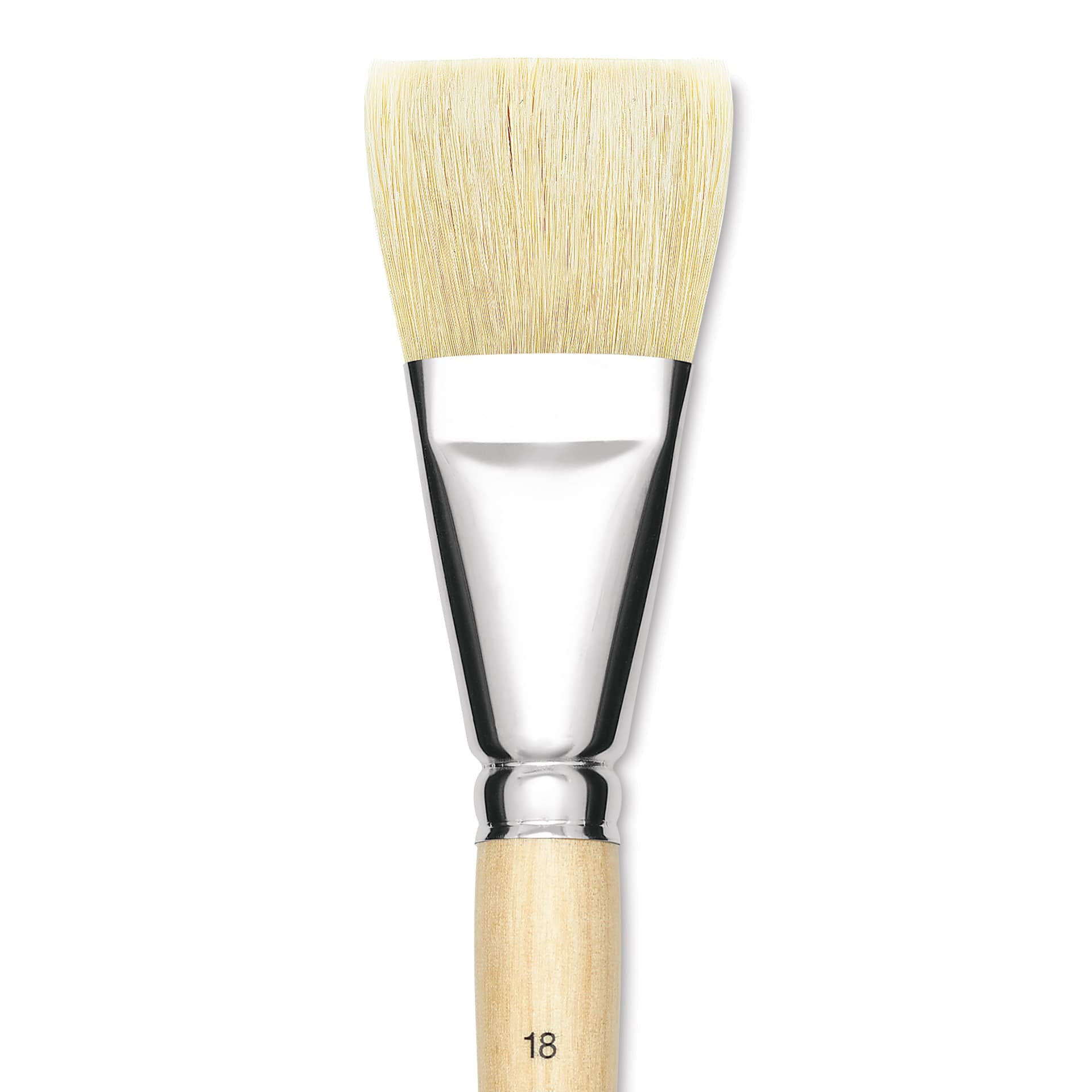 Utrecht Rhenish Pure Hog Bristle Brush - Bright, Size 18, Long Handle, close up