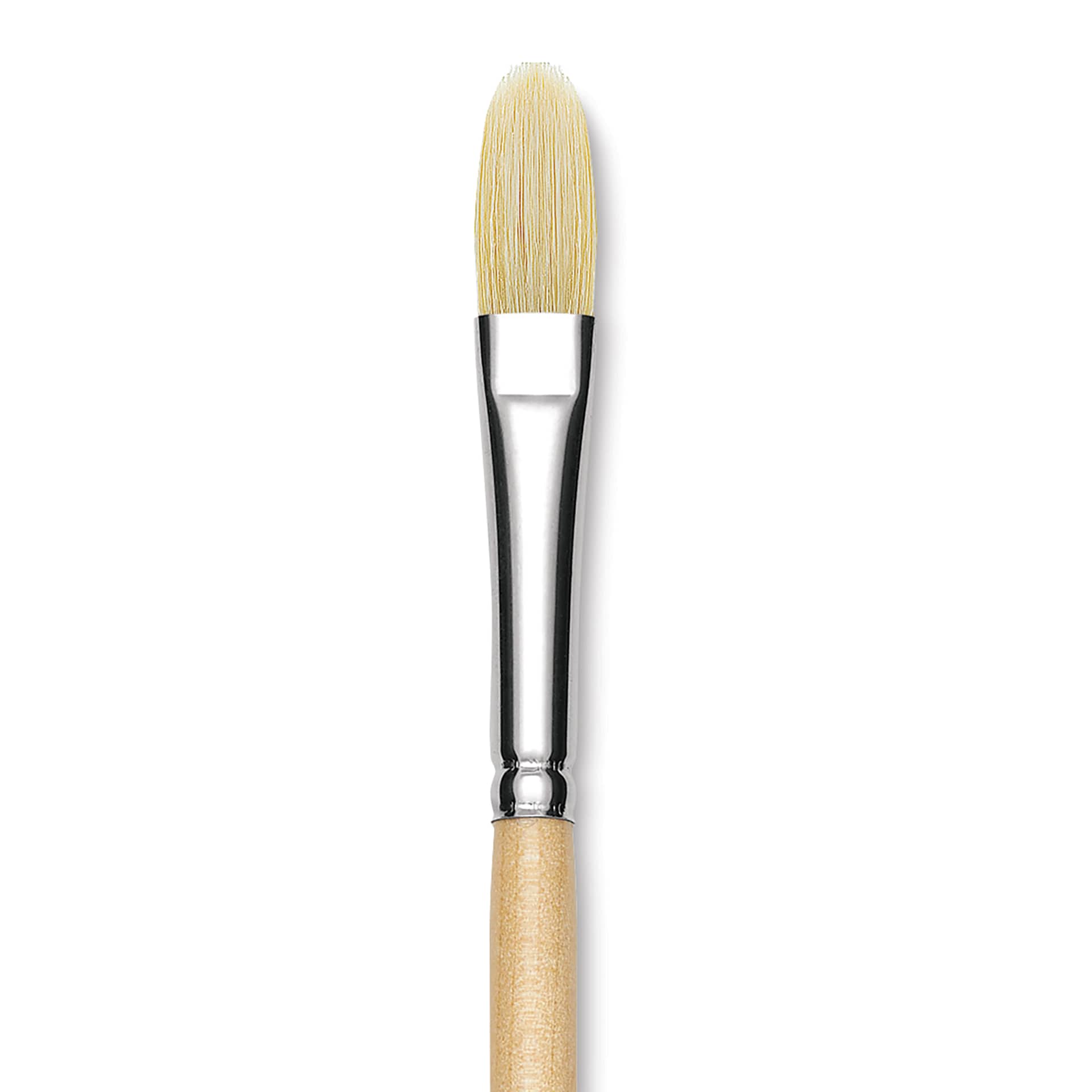 Utrecht Rhenish Pure Hog Bristle Brush - Filbert, Size 6, Long Handle, close up