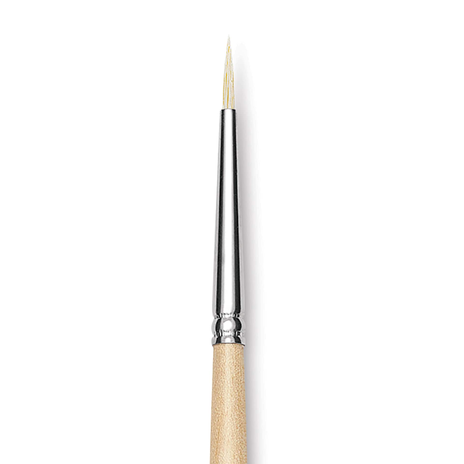 Utrecht Rhenish Pure Hog Bristle Brush - Round, Size 0, Long Handle, close up