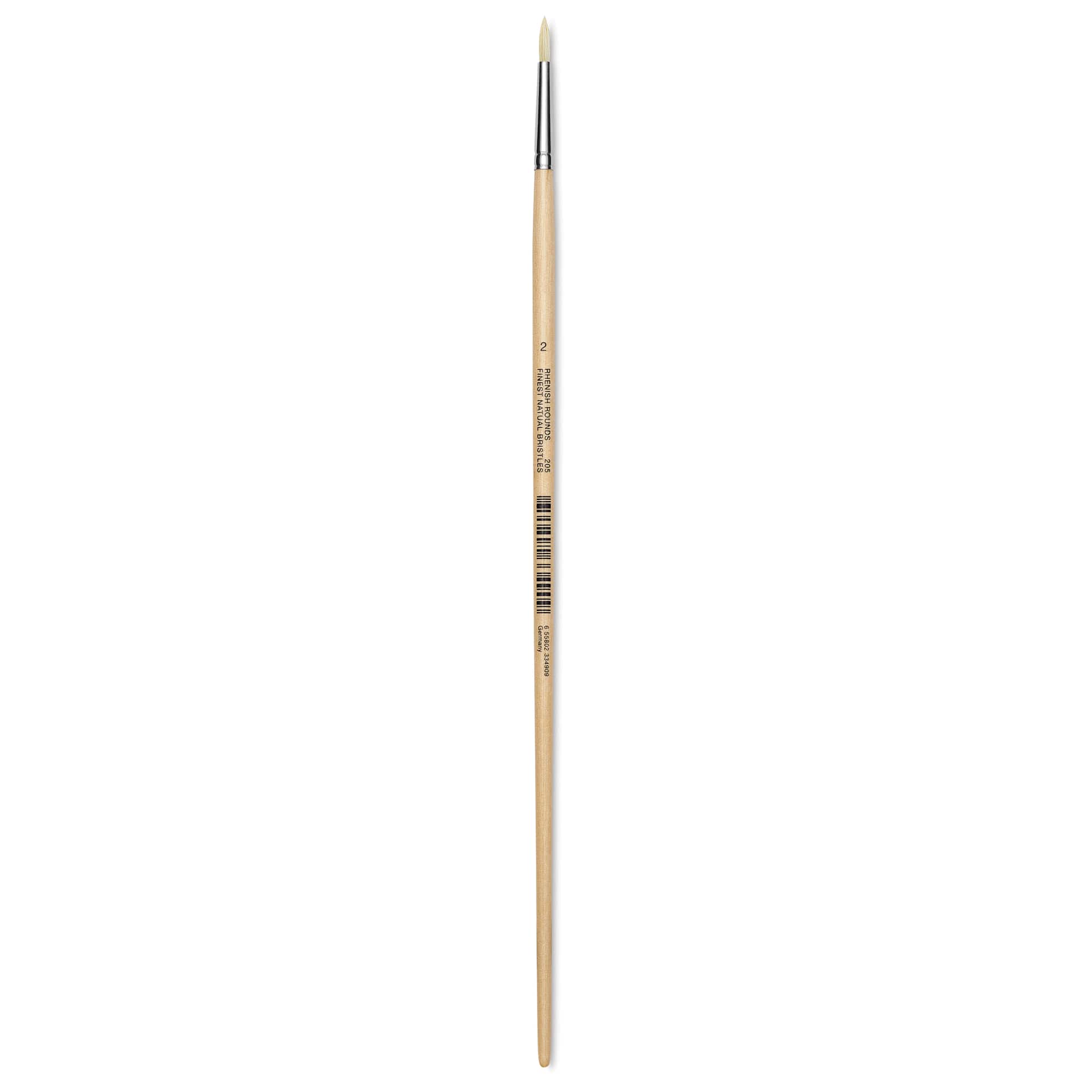 Utrecht Rhenish Pure Hog Bristle Brush - Round, Size 2, Long Handle
