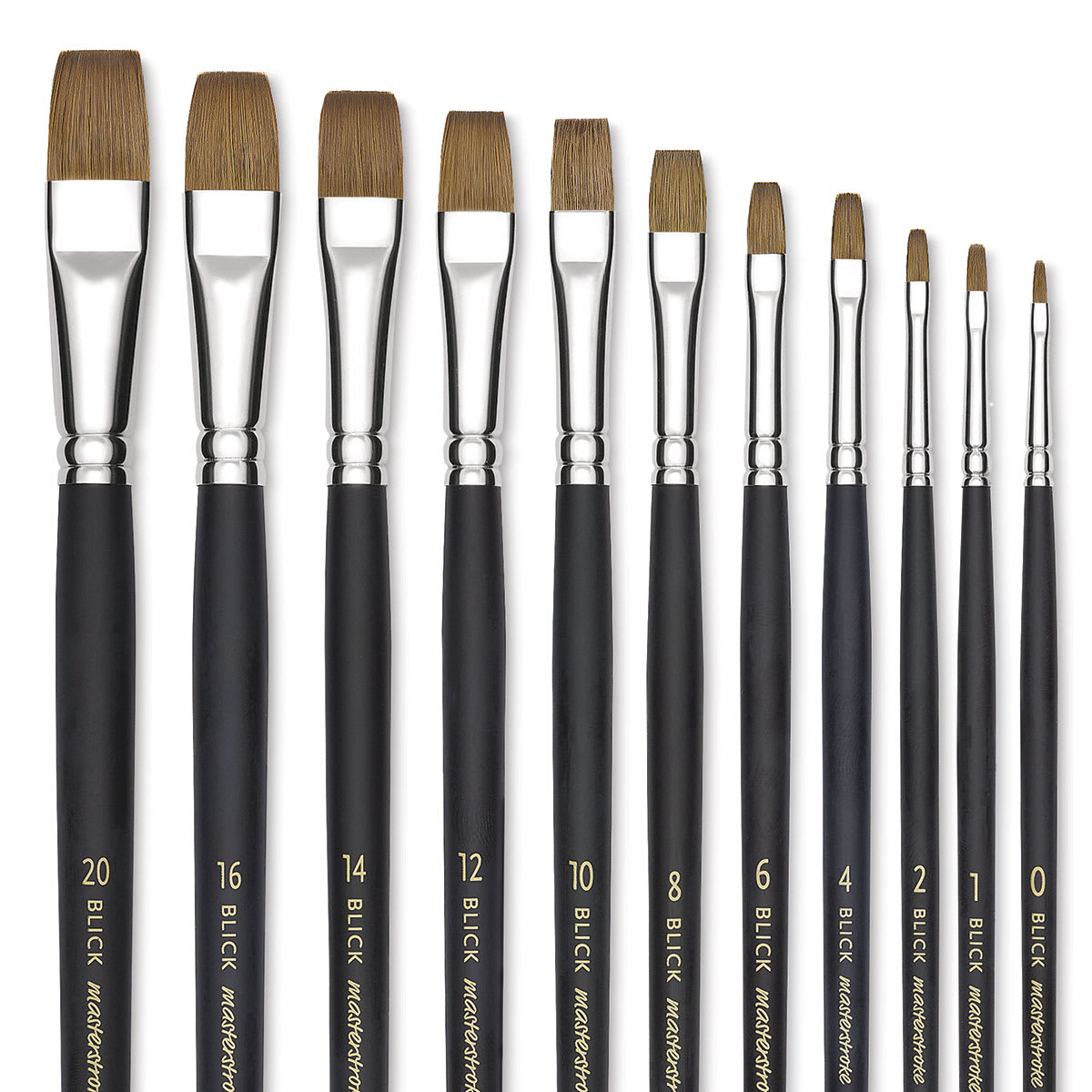 Blick Masterstroke Finest Red Sable Brushes - Brights, Long Handle, Partial view of the brushes