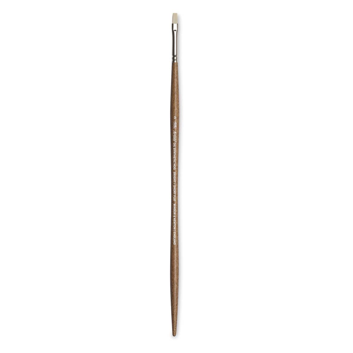 Winsor & Newton Artists' Oil Synthetic Hog Brush - Bright, Size 2, Long Handle (full length)