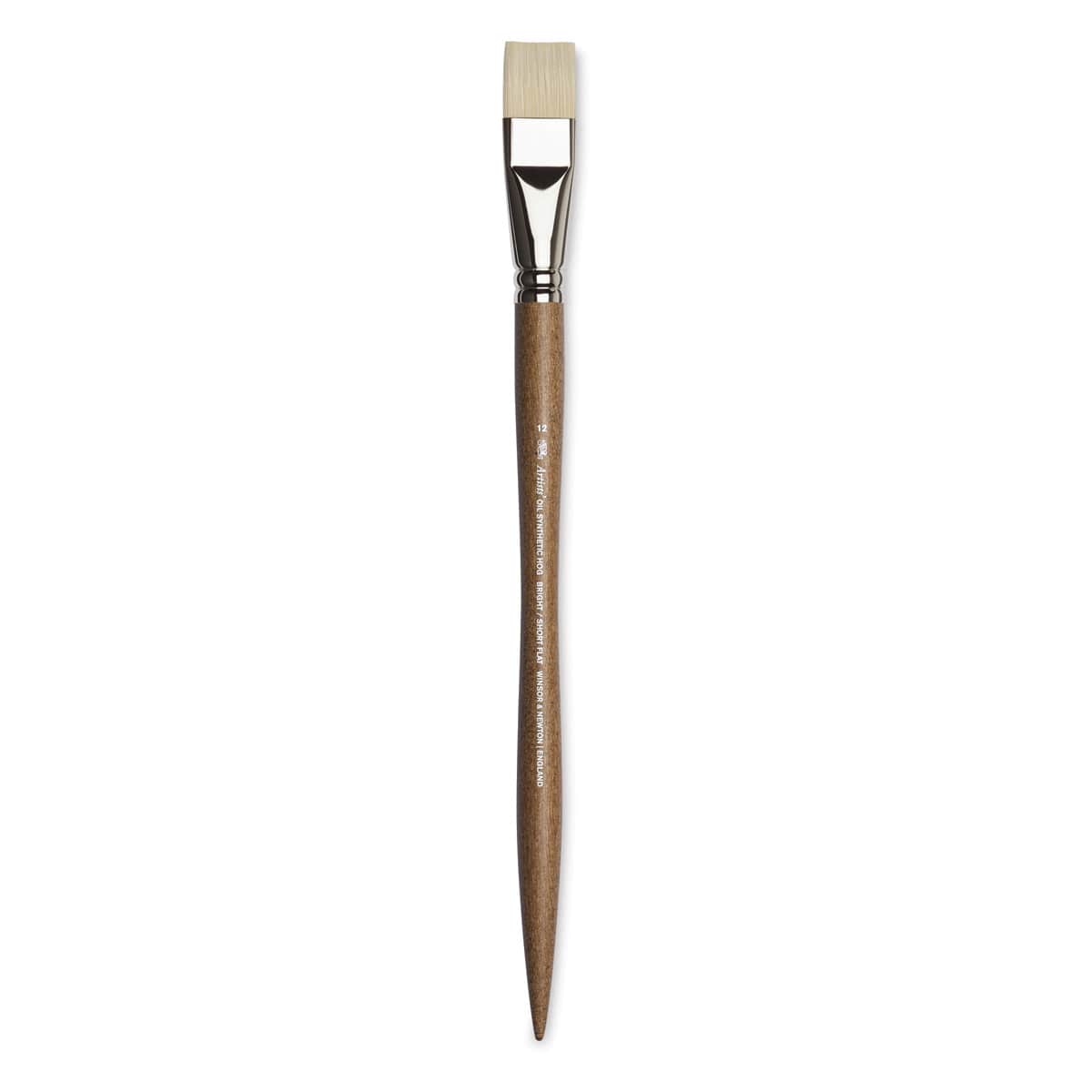 Winsor & Newton Artists' Oil Synthetic Hog Brush - Bright, Size 12, Long Handle (full length)