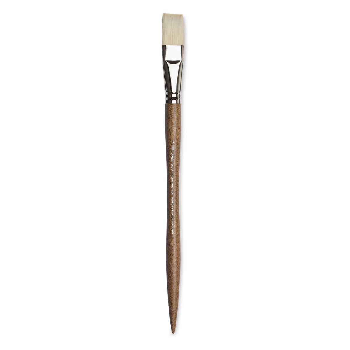 Winsor & Newton Artists' Oil Synthetic Hog Brush - Flat, Size 12, Long Handle (full length)