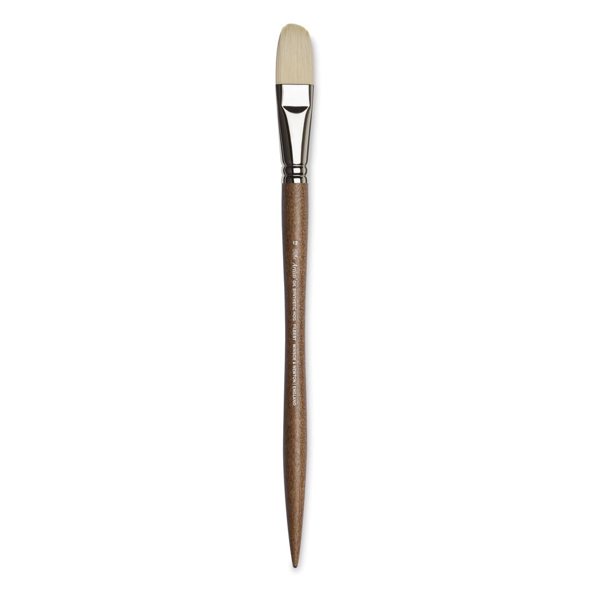 Winsor & Newton Artists' Oil Synthetic Hog Brush - Filbert, Size 12, Long Handle (full length)