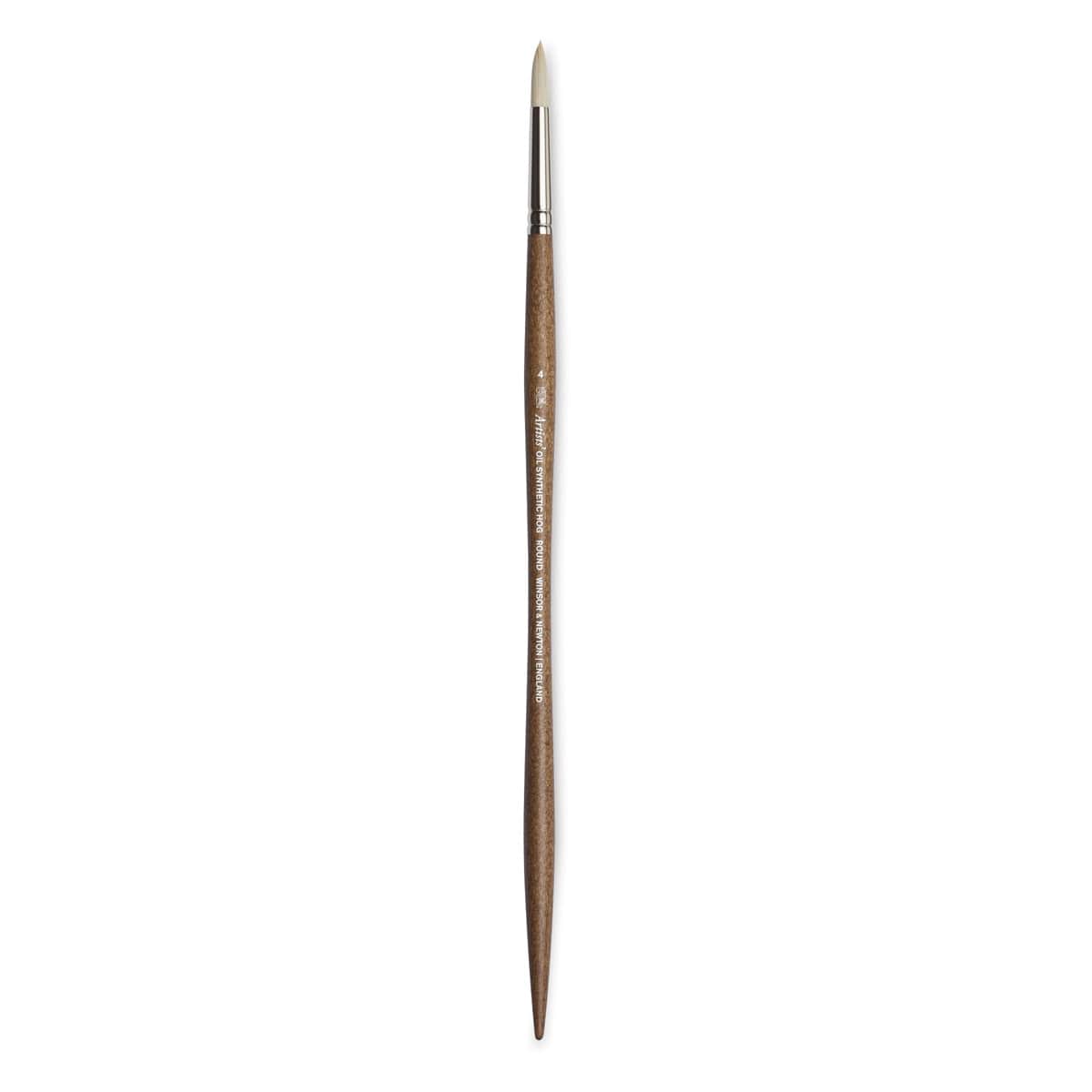 Winsor & Newton Artists' Oil Synthetic Hog Brush - Round, Size 4, Long Handle (full length)