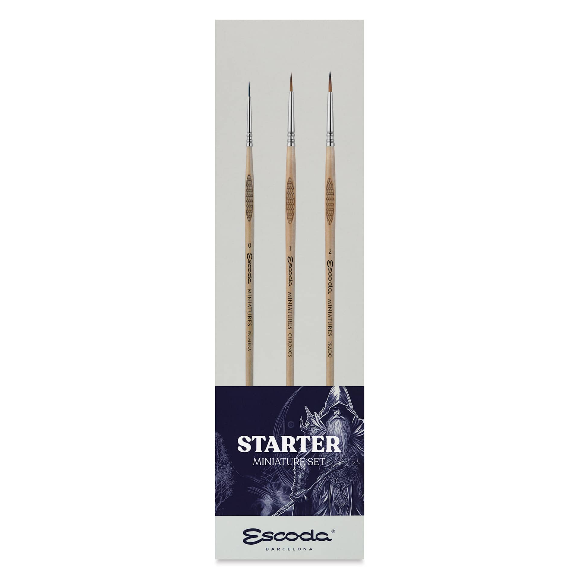 Escoda Miniature Brush Starter Set - Set of 3, Assorted Sizes, front of the packaging
