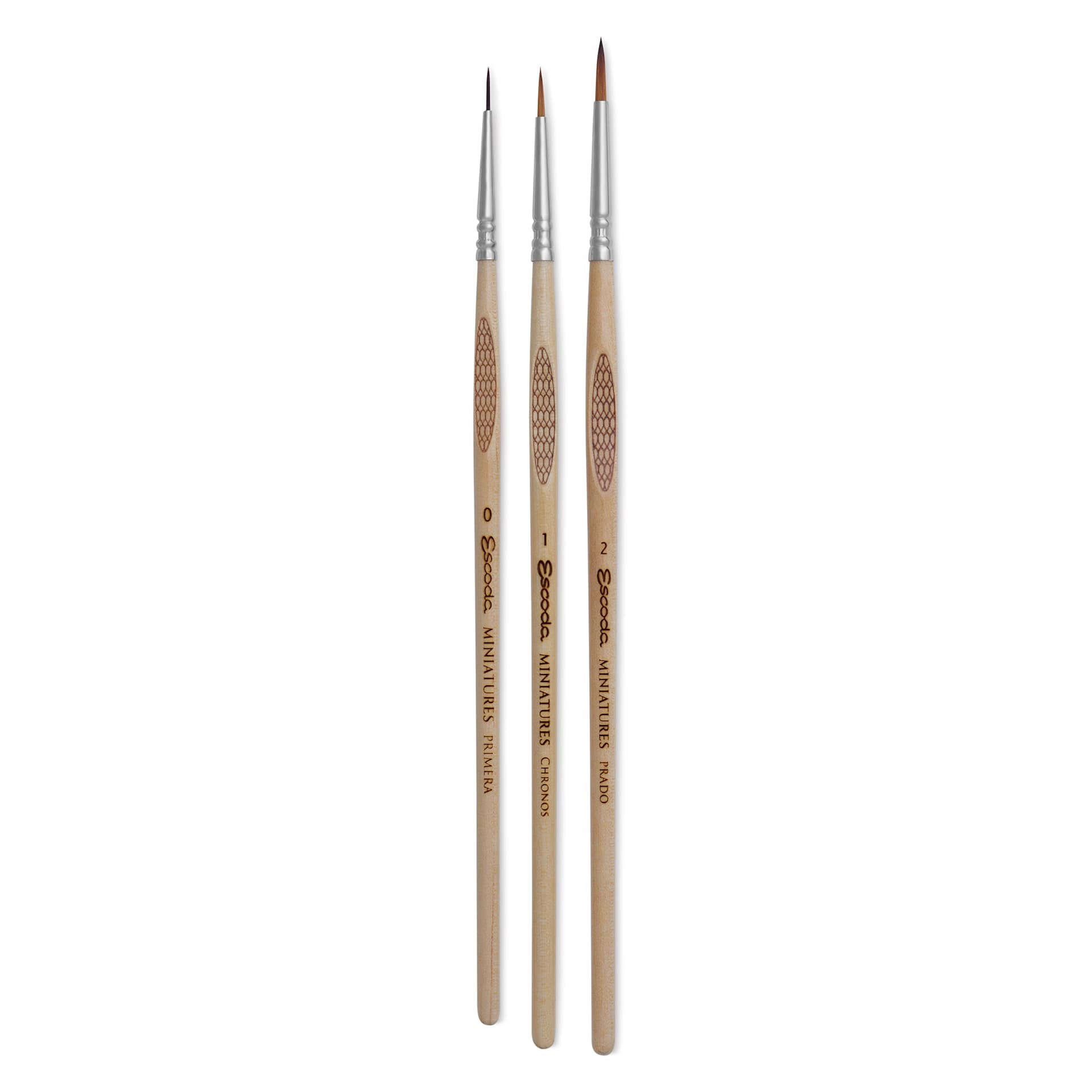 Escoda Miniature Brush Starter Set - Set of 3, Assorted Sizes, laid out