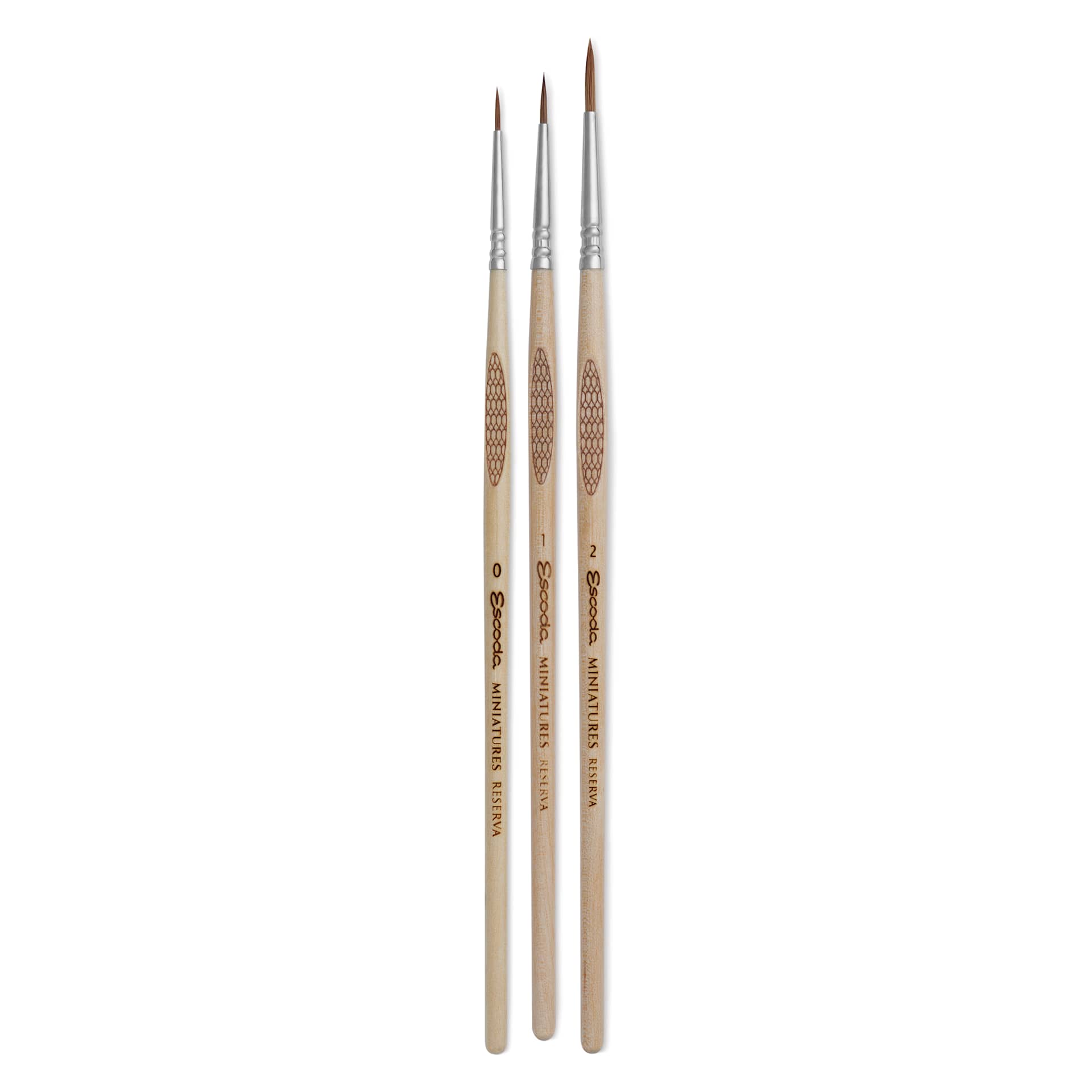 Escoda Miniature Brush Premium Set - Set of 3, Assorted Sizes, laid out