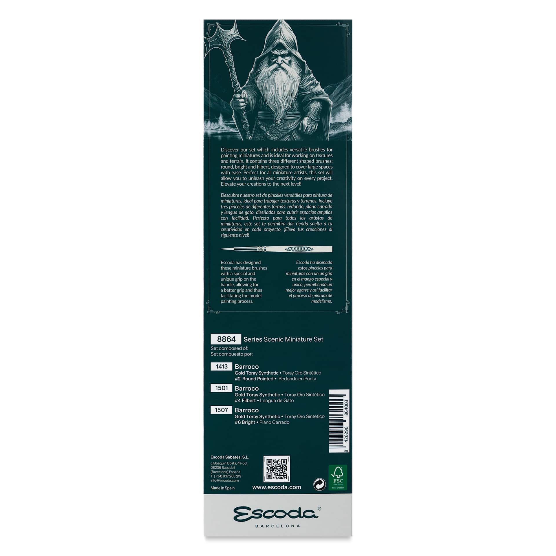 Escoda Miniature Brush Scenic Set - Set of 3, Assorted Sizes, back of the packaging