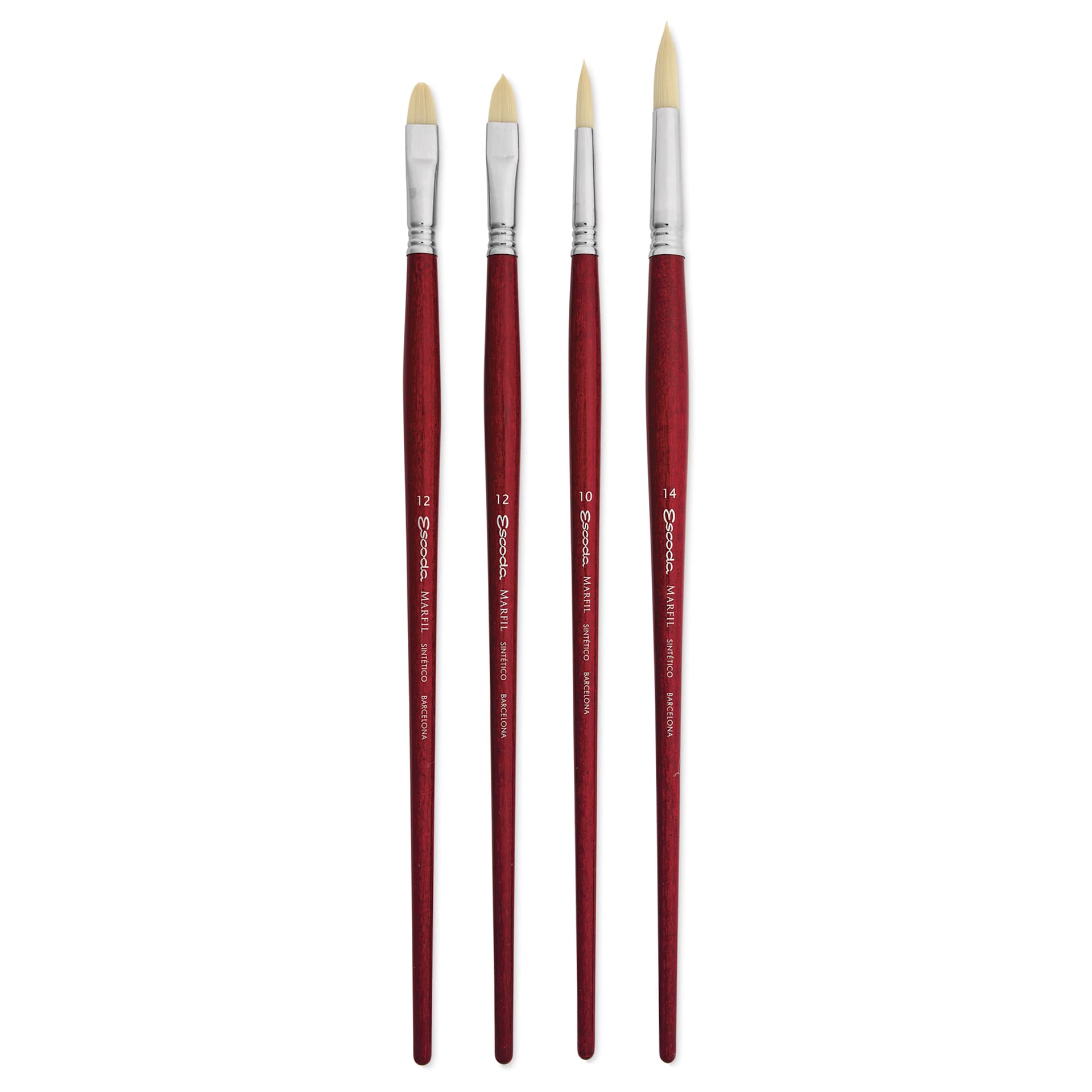 Escoda Marfil Synthetic Bristle Brushes - Series 8957 Assorted, Set of 4, Long Handle