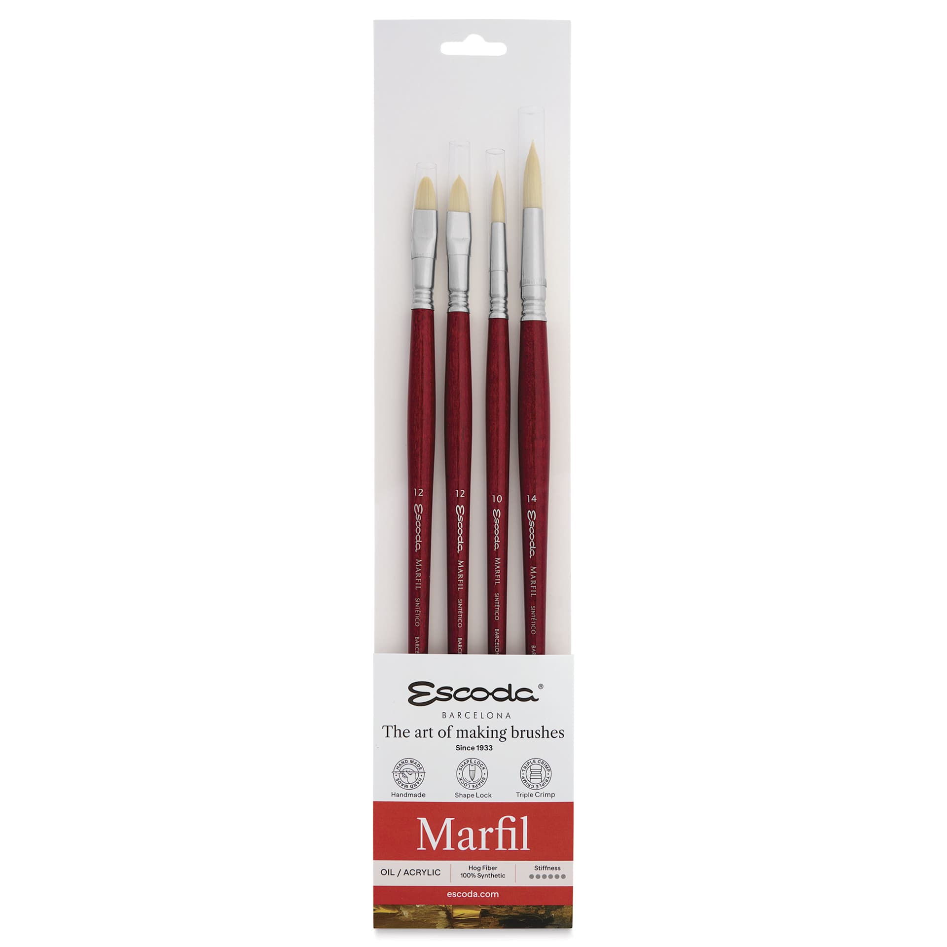 Escoda Marfil Synthetic Bristle Brushes - Series 8957 Assorted, Set of 4, front of the packaging