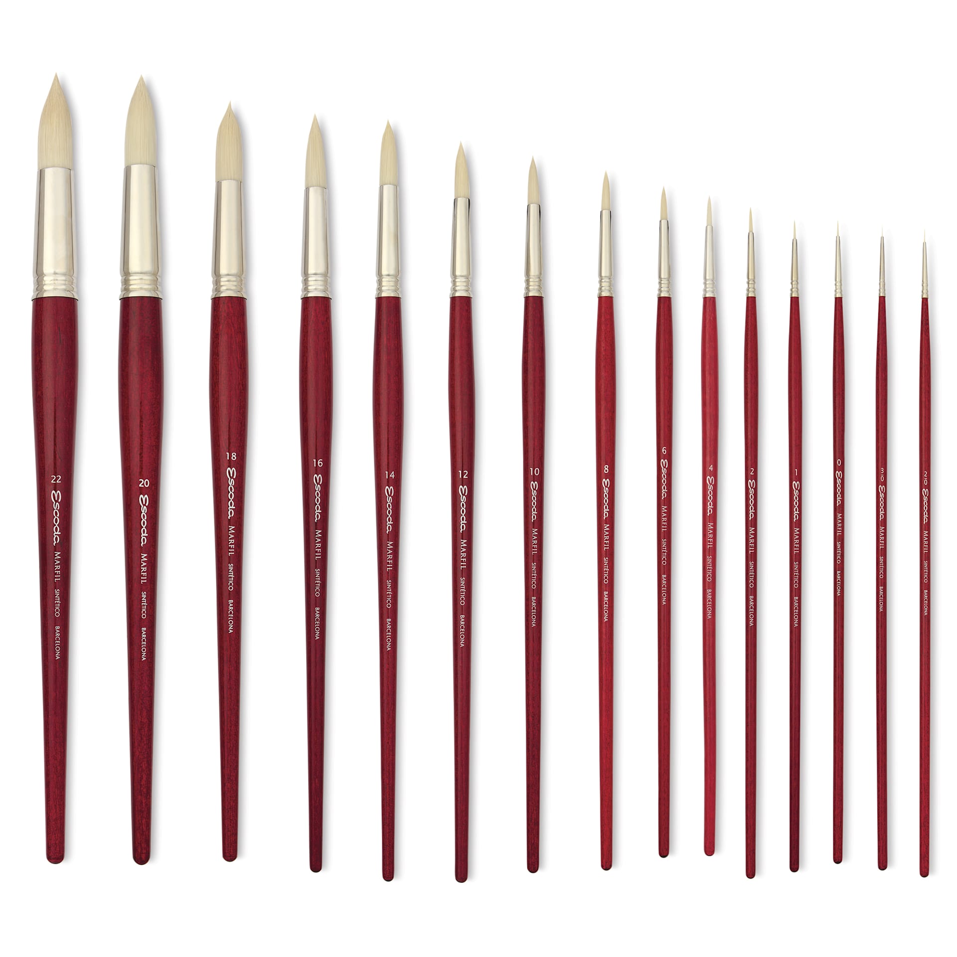 Escoda Marfil Synthetic Bristle Round Brushes, laid out
