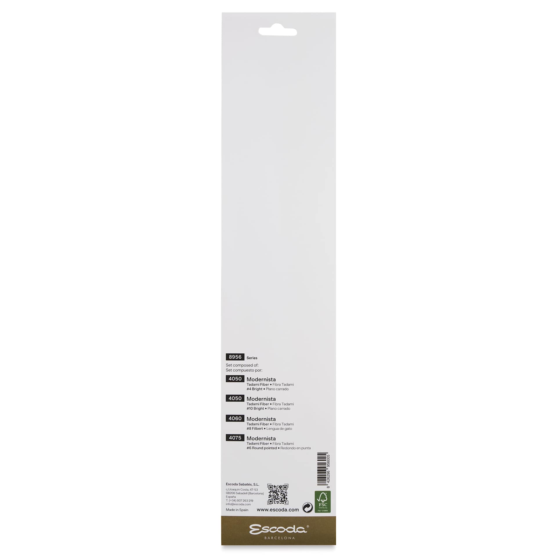 Escoda Modernista Tadami Synthetic Mongoose Brushes - Series 8956, Set of 4, back of the packaging