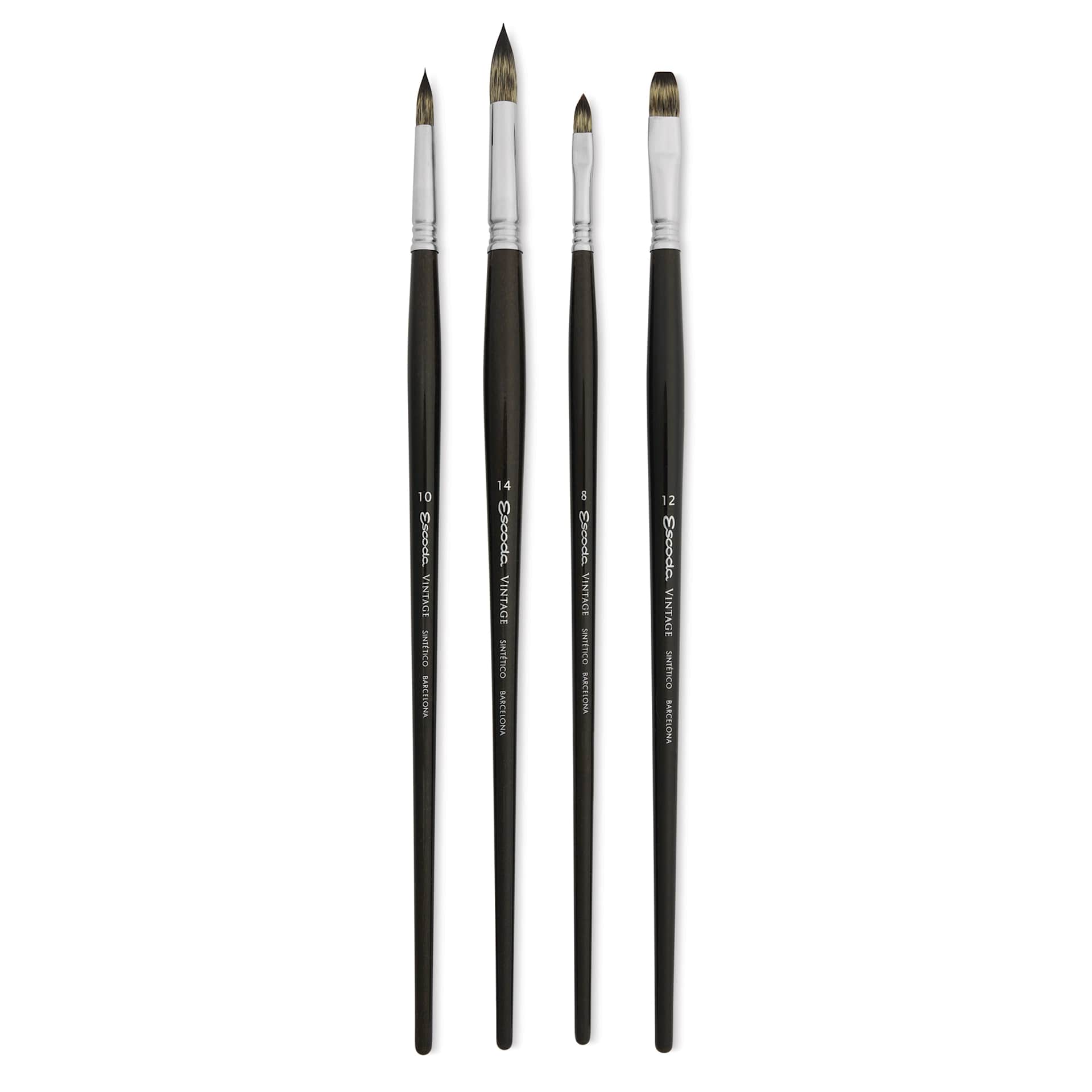 Escoda Vintage Synthetic Brushes - Assorted, Long  Handle, Set of 4