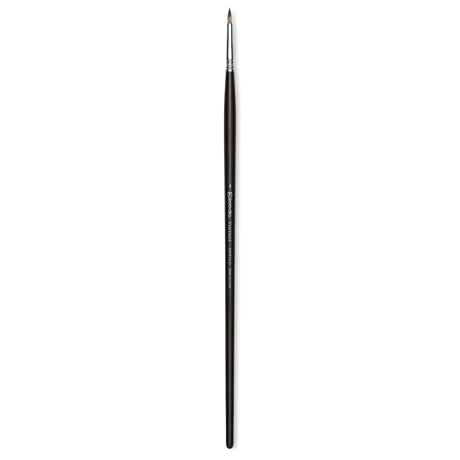 Escoda Vintage Synthetic Brush - Round Pointed, Long  Handle, Size 4
