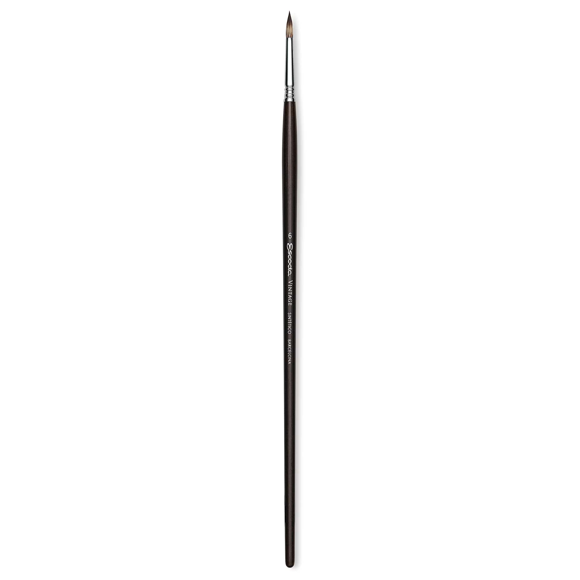 Escoda Vintage Synthetic Brush - Round Pointed, Long  Handle, Size 6