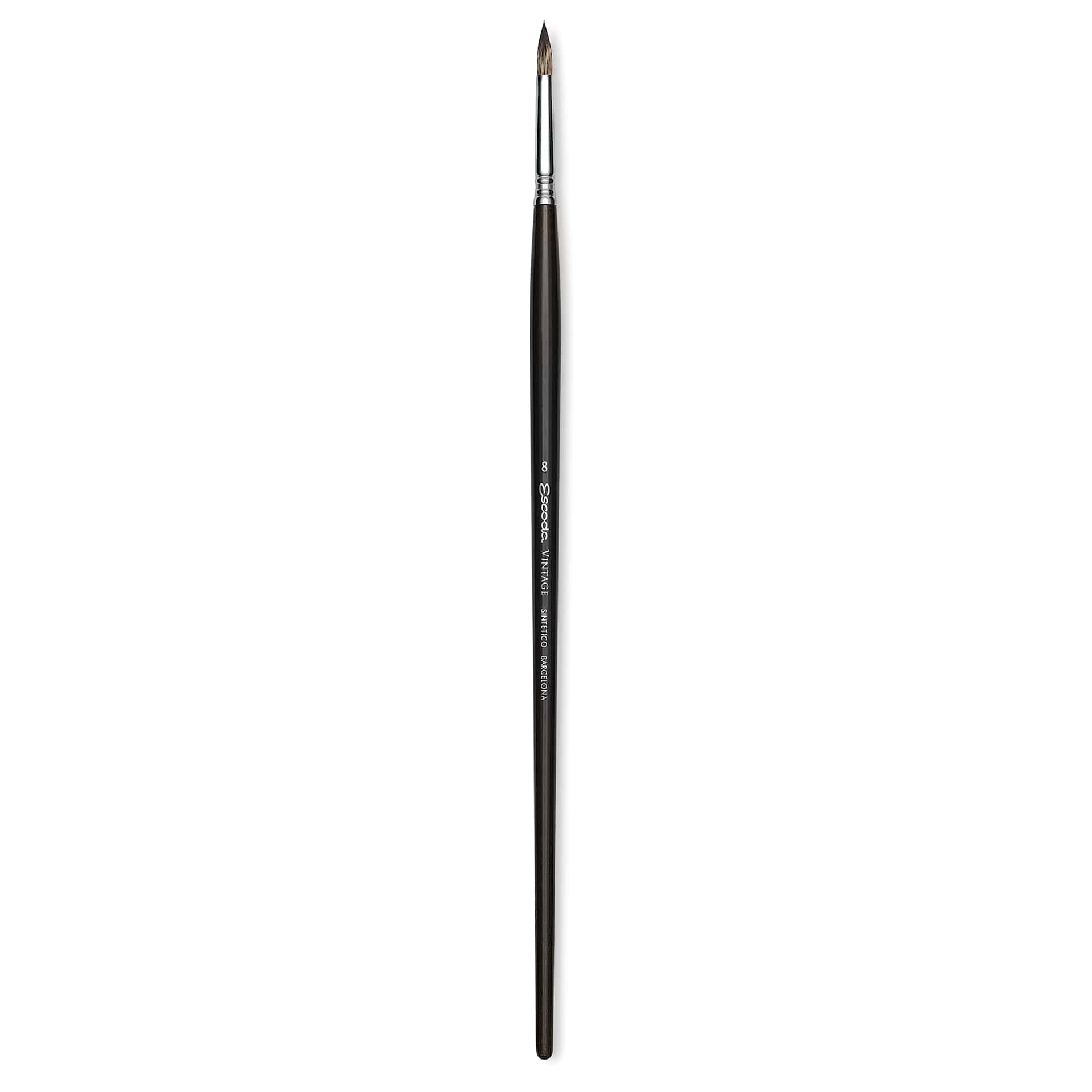 Escoda Vintage Synthetic Brush - Round Pointed, Long  Handle, Size 8