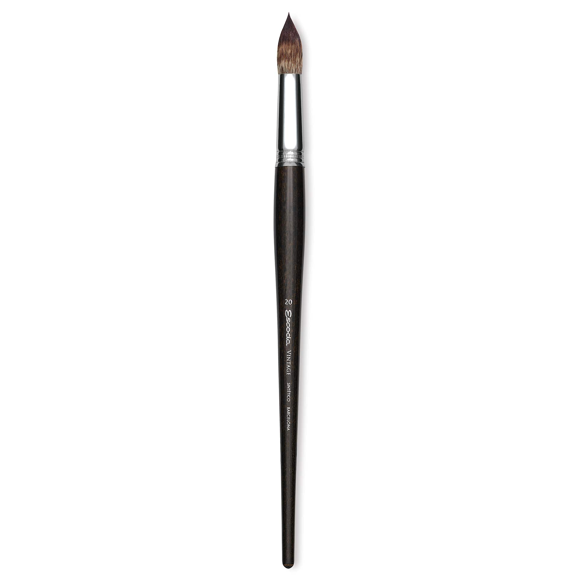 Escoda Vintage Synthetic Brush - Round Pointed, Long  Handle, Size 20