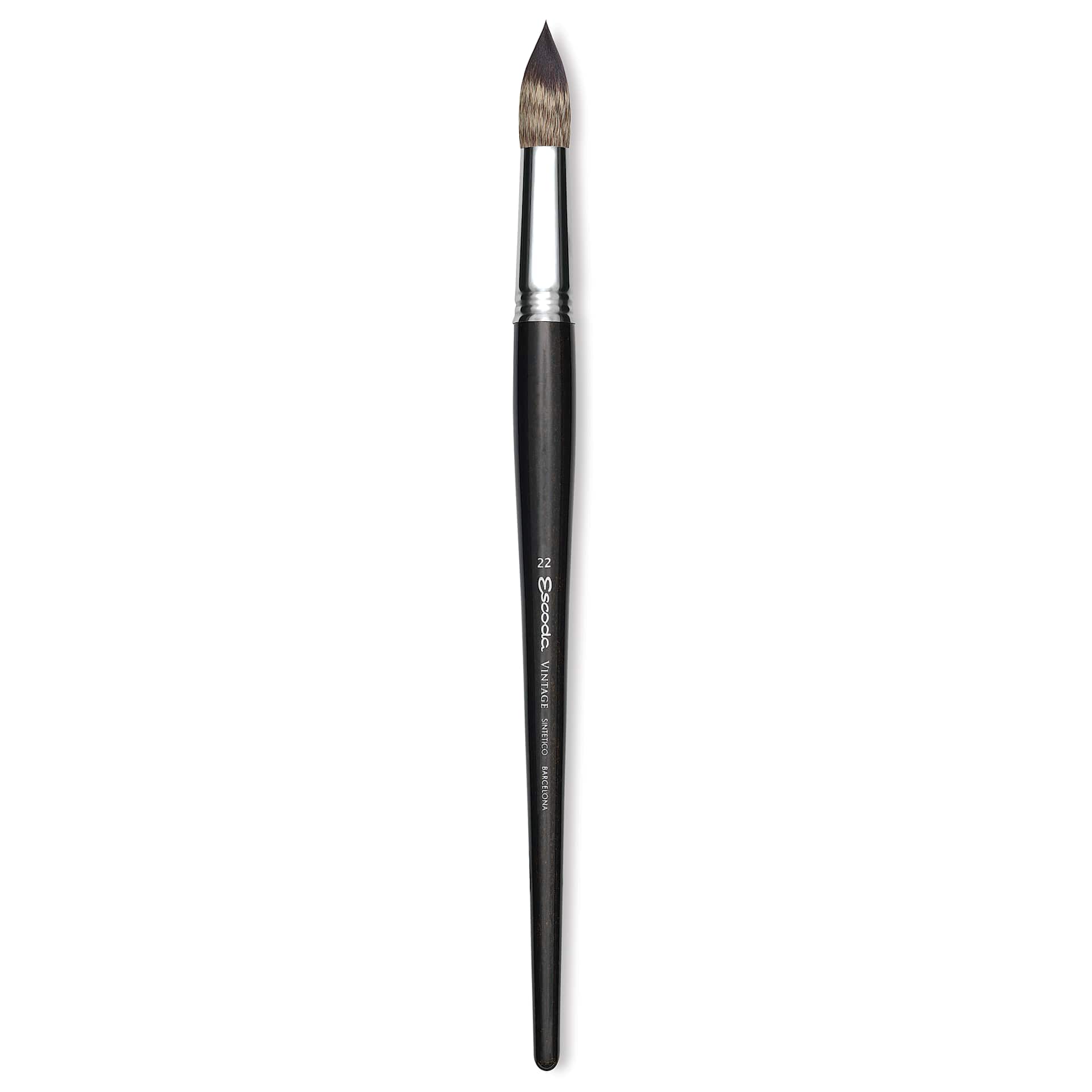 Escoda Vintage Synthetic Brush - Round Pointed, Long  Handle, Size 22