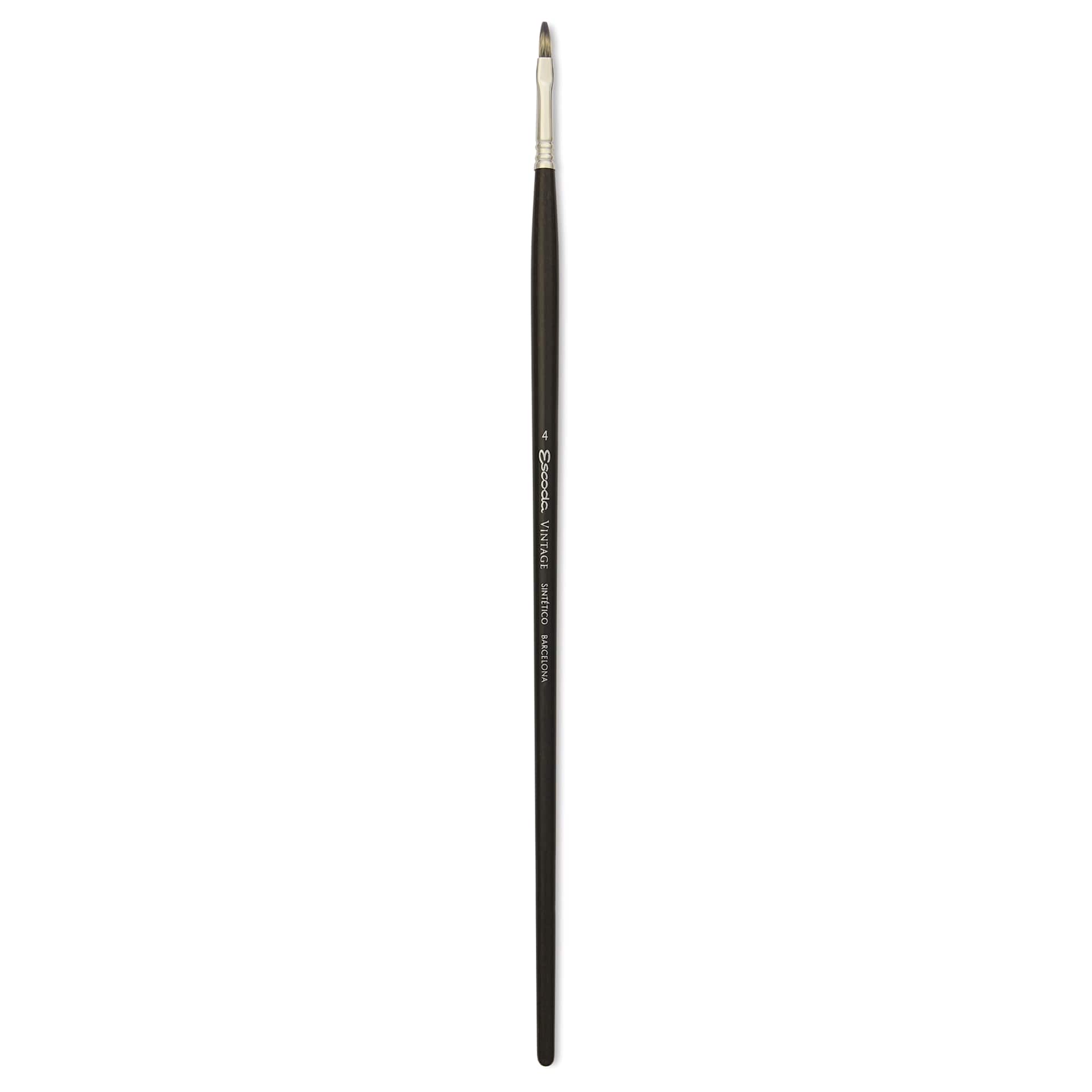 Escoda Vintage Synthetic Brush - Flat, Long Handle, Size 4