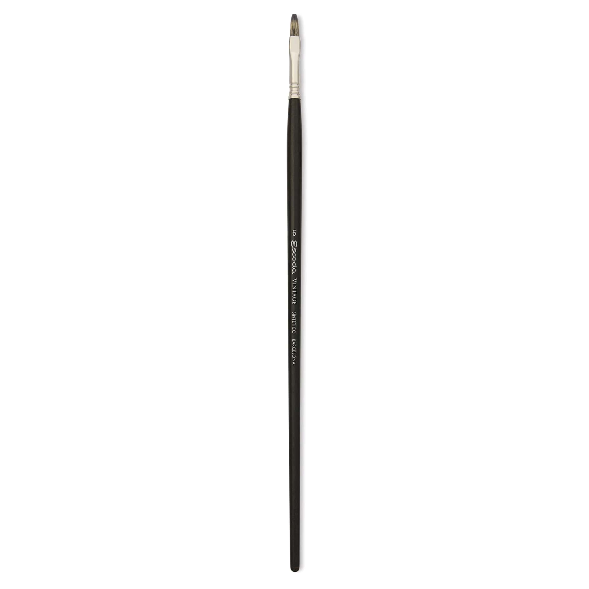 Escoda Vintage Synthetic Brush - Flat, Long Handle, Size 6