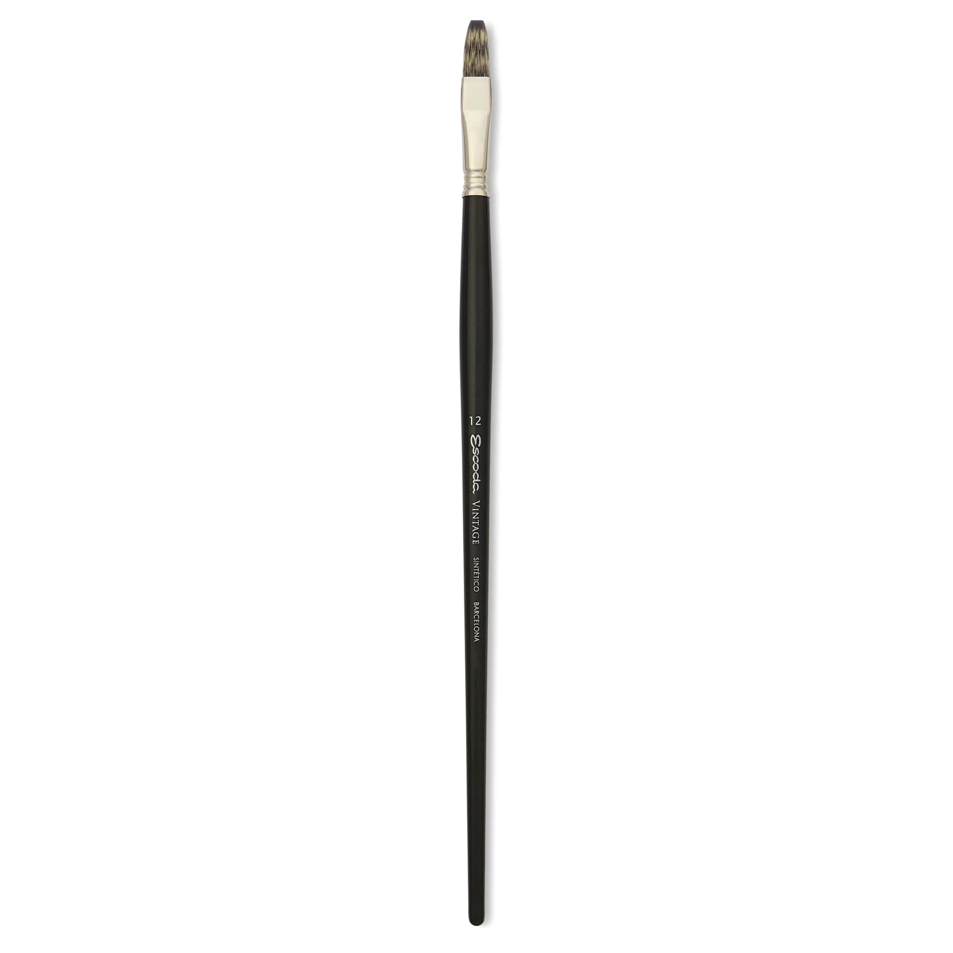 Escoda Vintage Synthetic Brush - Flat, Long Handle, Size 12