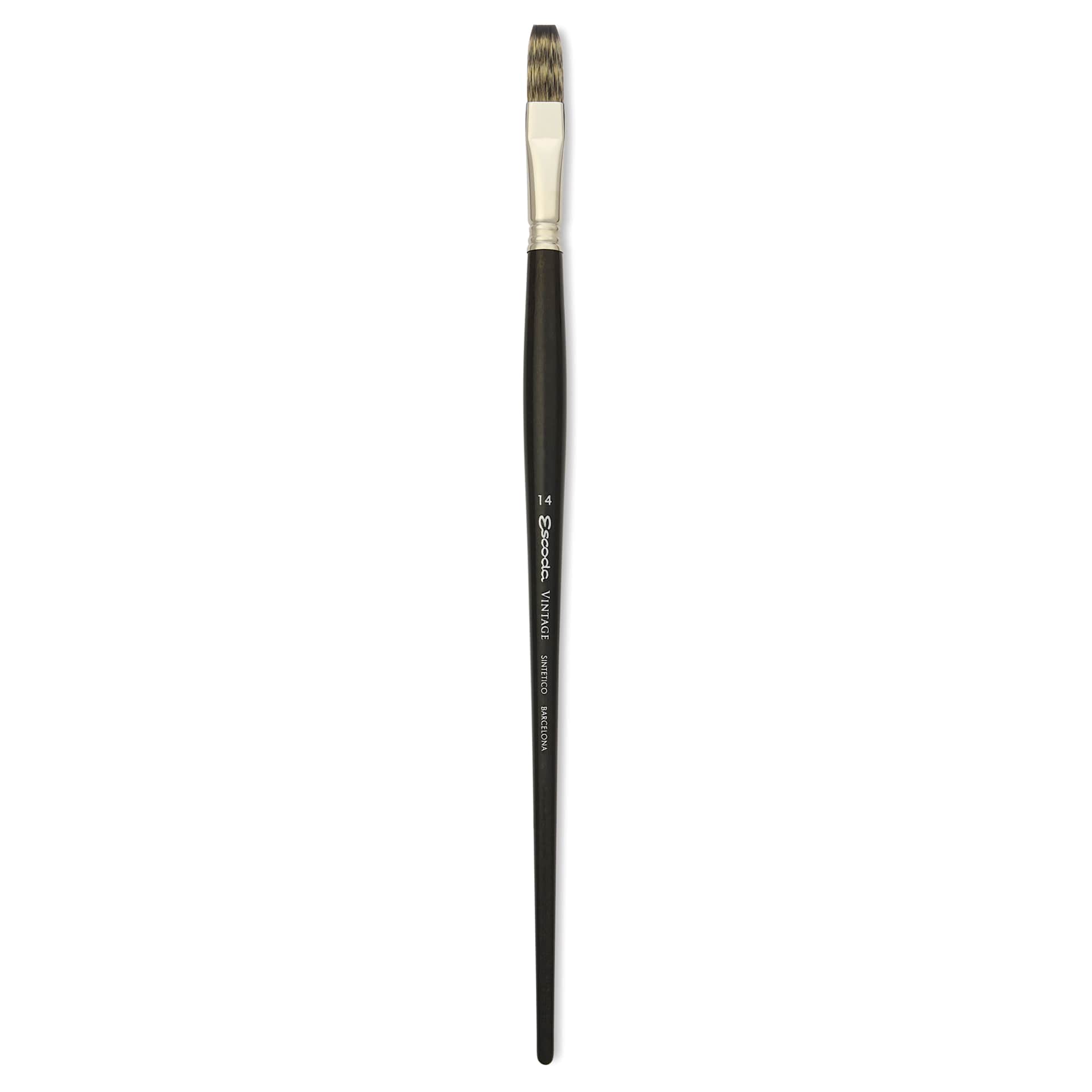 Escoda Vintage Synthetic Brush - Flat, Long  Handle, Size 14