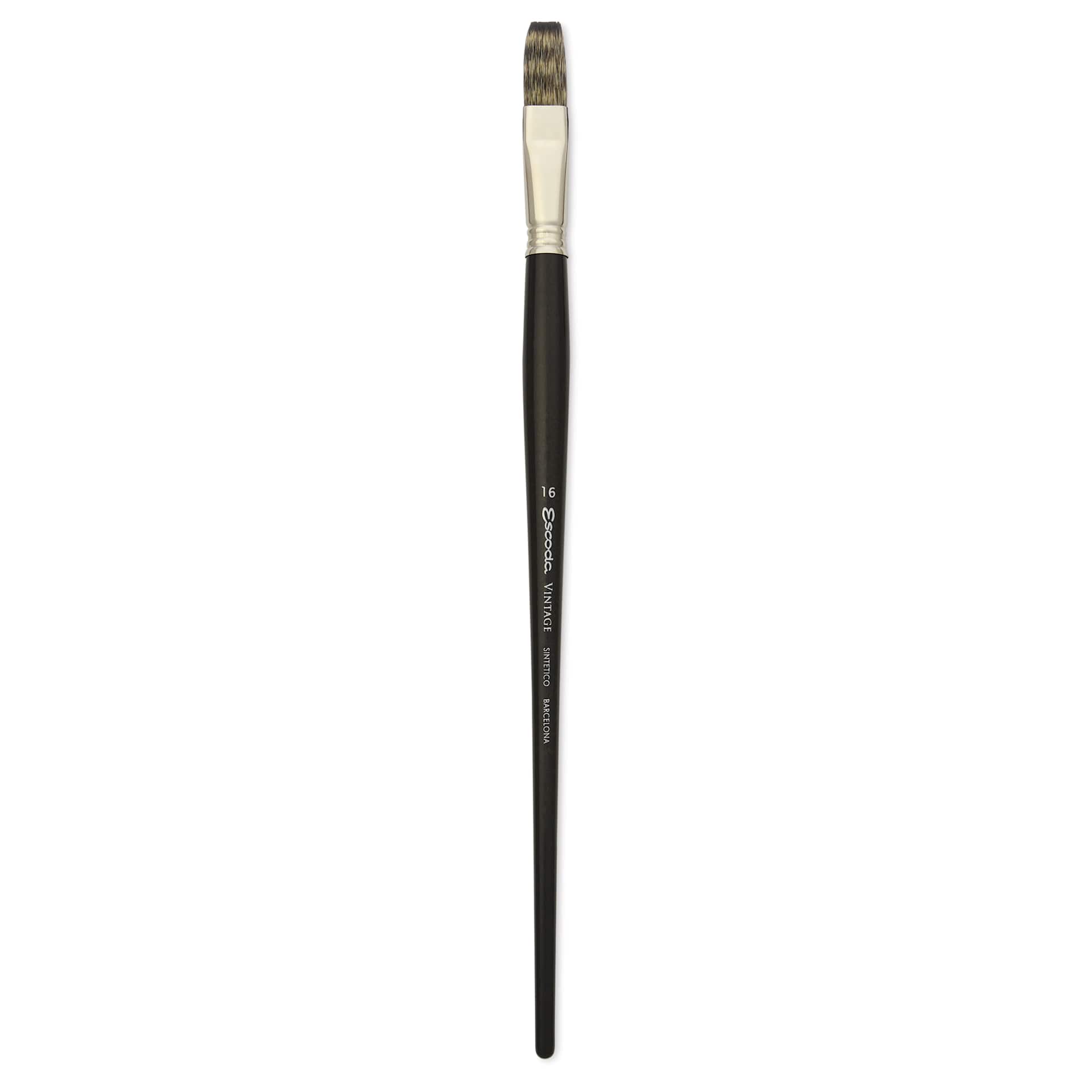 Escoda Vintage Synthetic Brush - Flat, Long  Handle, Size 16