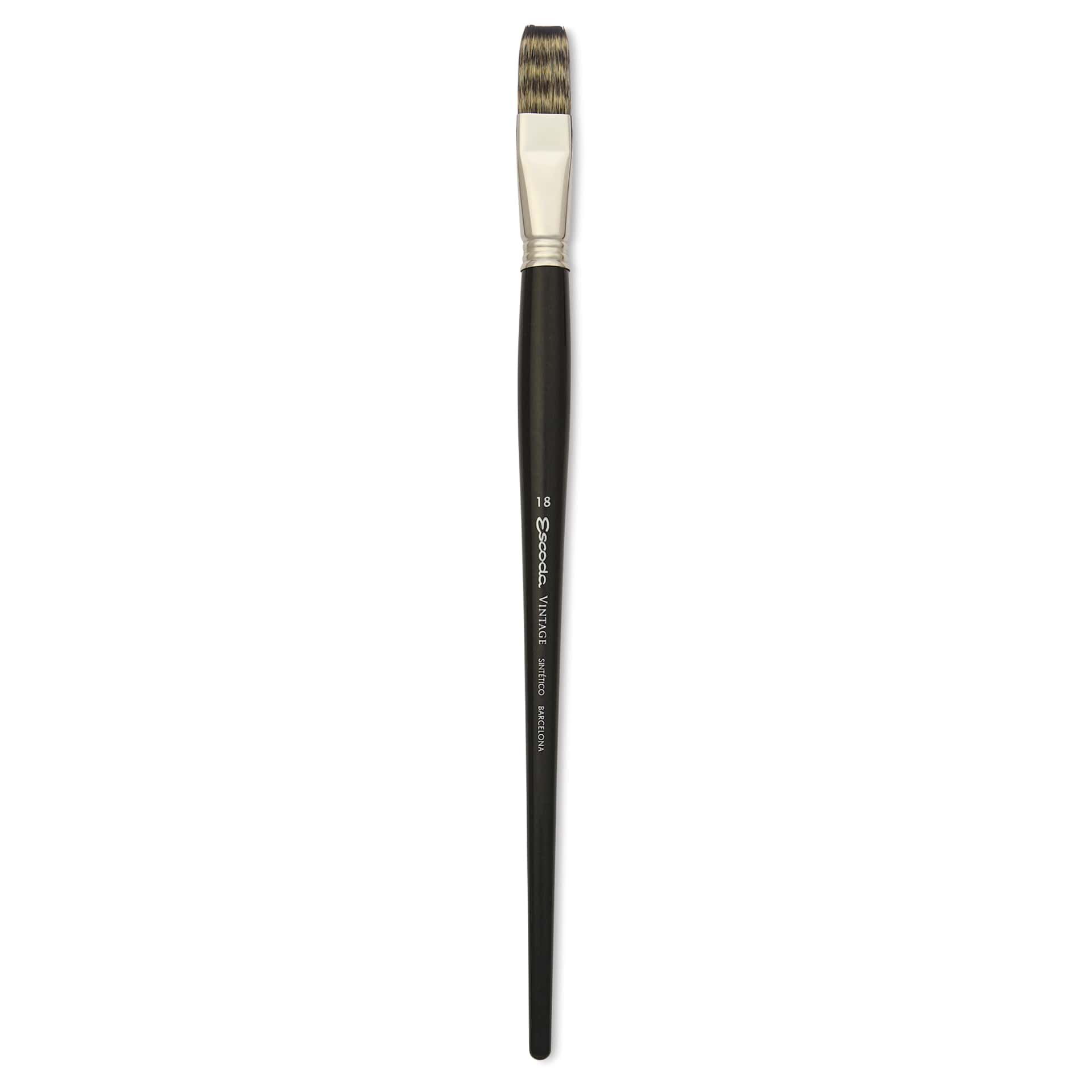 Escoda Vintage Synthetic Brush - Flat, Long  Handle, Size 18