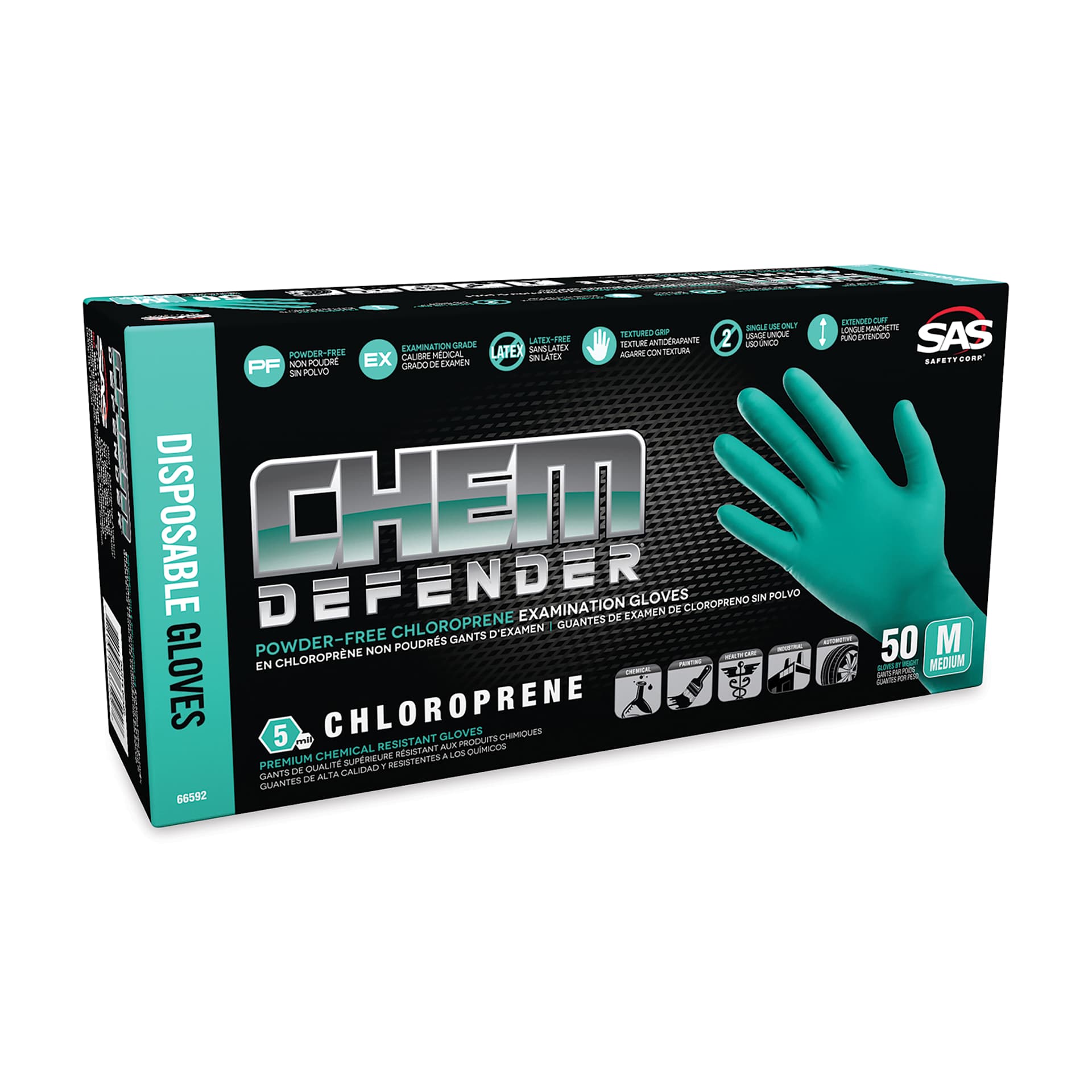 SAS Safety ChemDefender Chloroprene Disposable Gloves - Medium, Pkg of 50