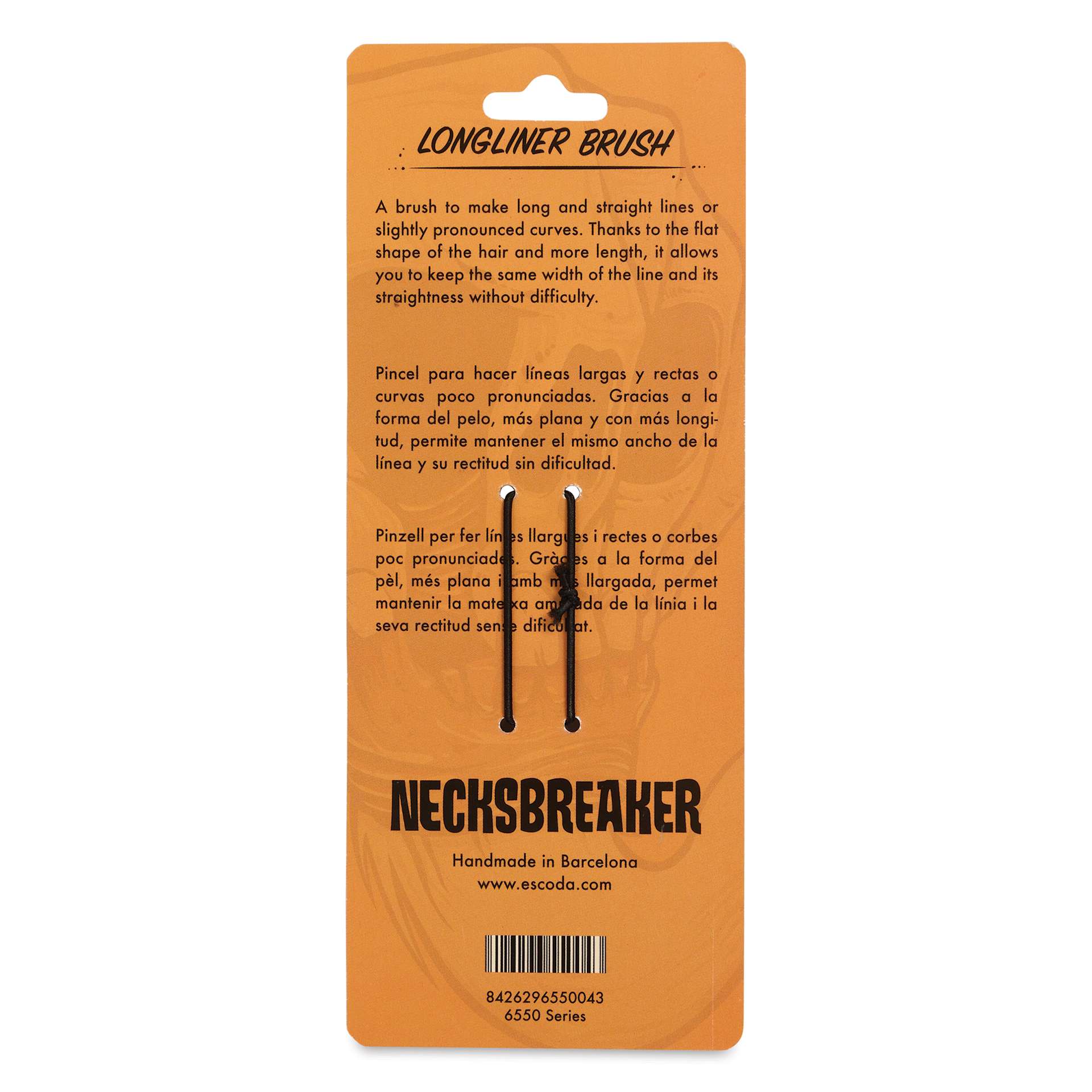Escoda Necksbreaker Petit Gris Squirrel Longliner Brush - Sword, back of the packaging