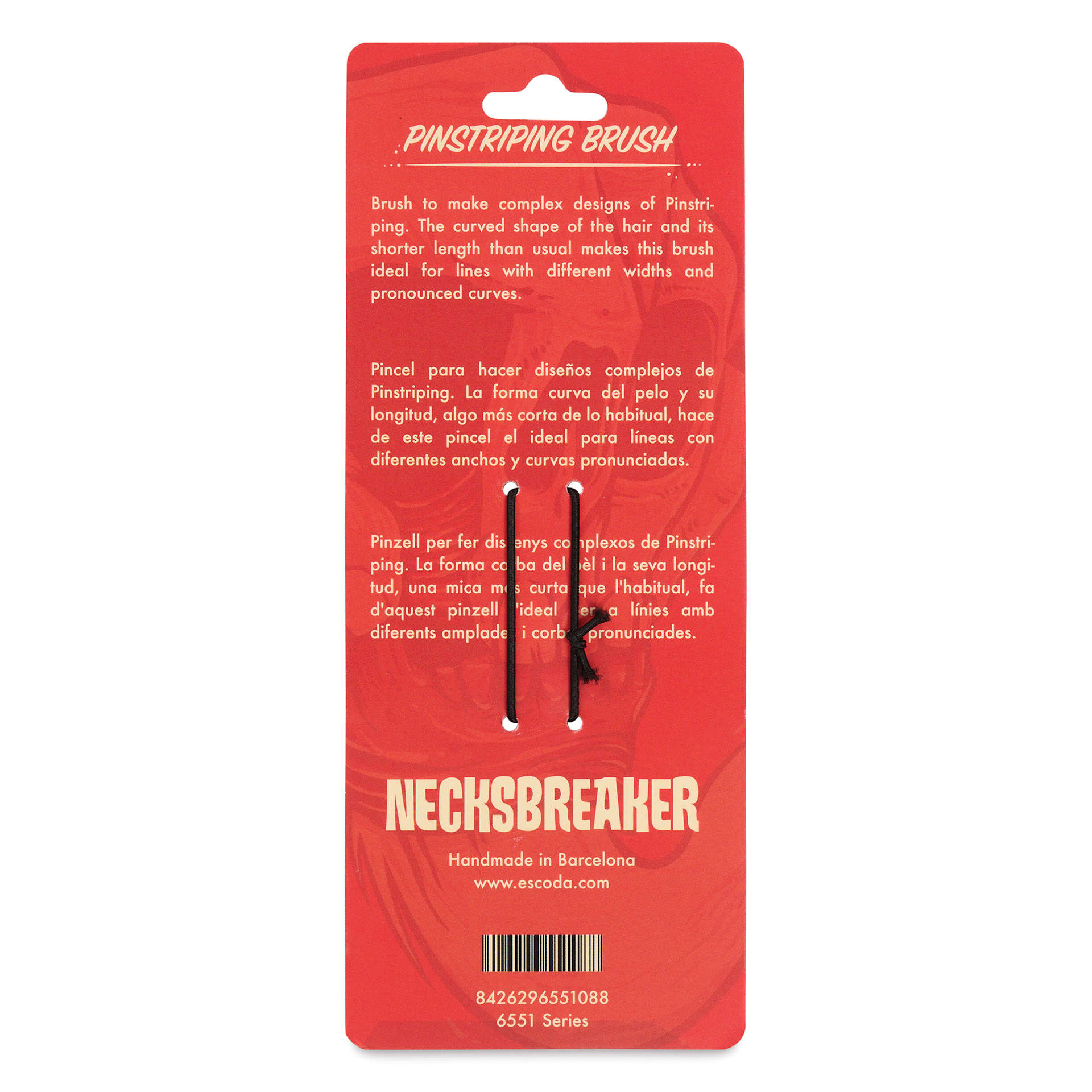 Escoda Necksbreaker Petit Gris Squirrel Pinstriper Brush - Dagger, back of the pack