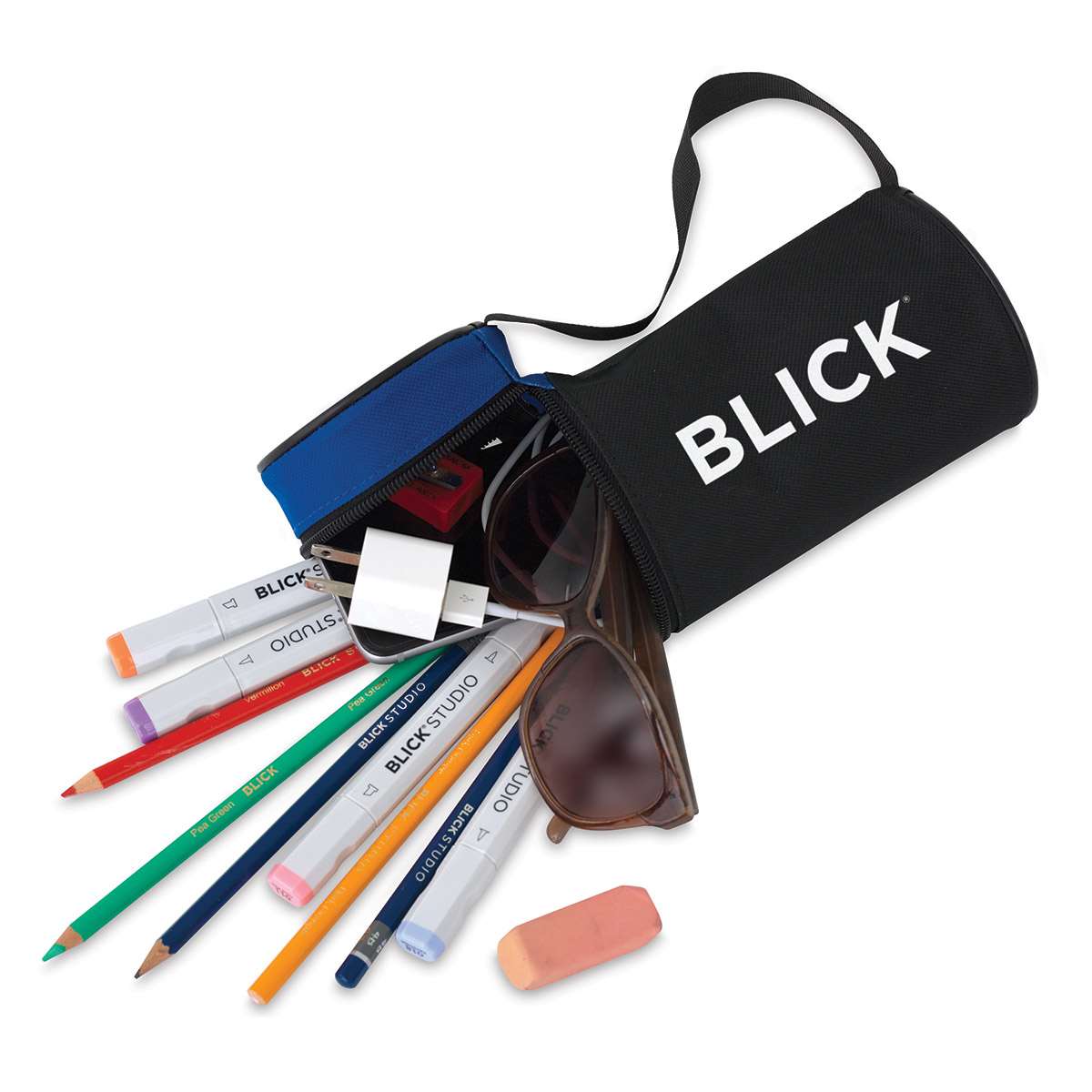 Blick Marker Case - Angled view with markers and pencils (not included) spilling out