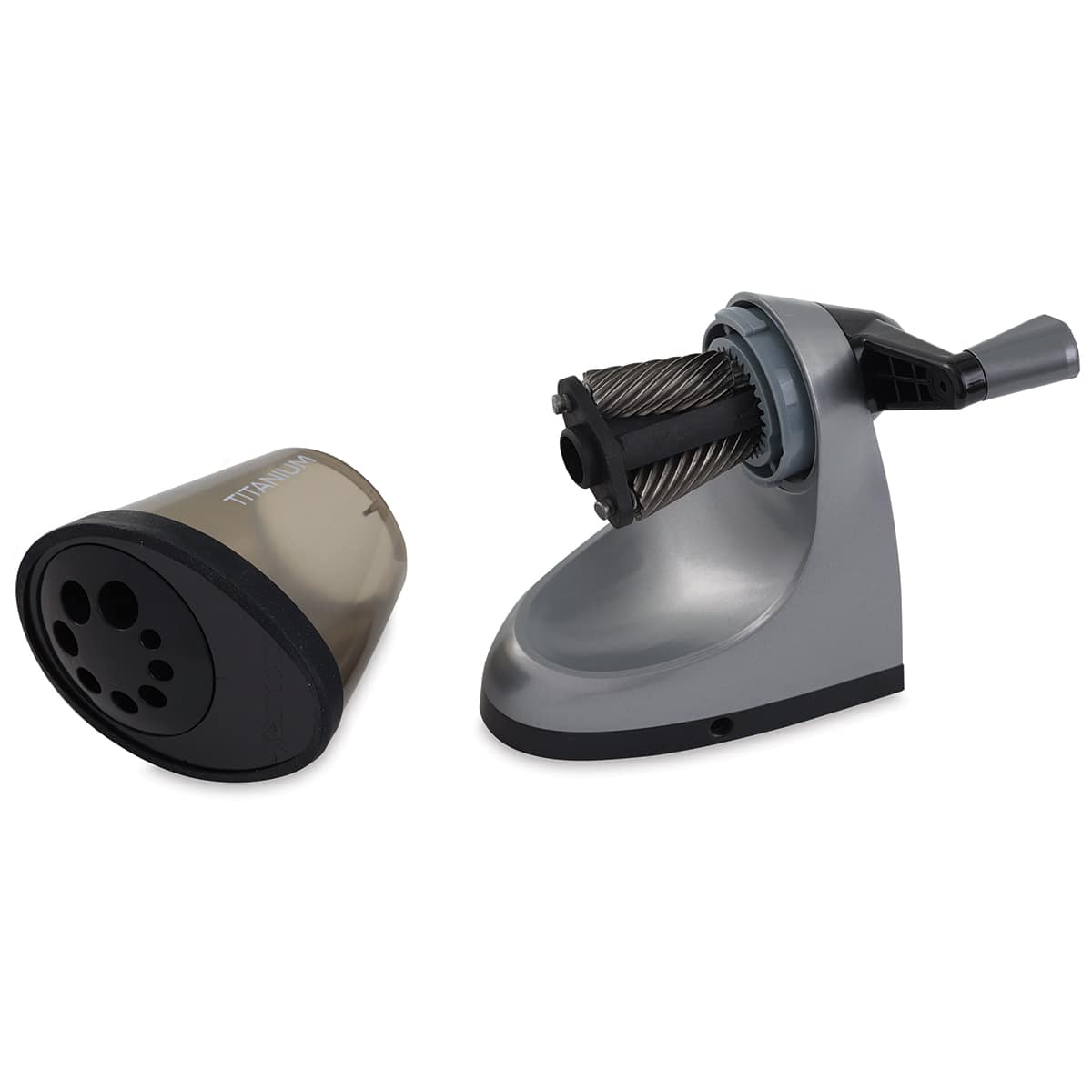 iPoint Manual Pencil Sharpener - shown with Shavings Reservoir removed