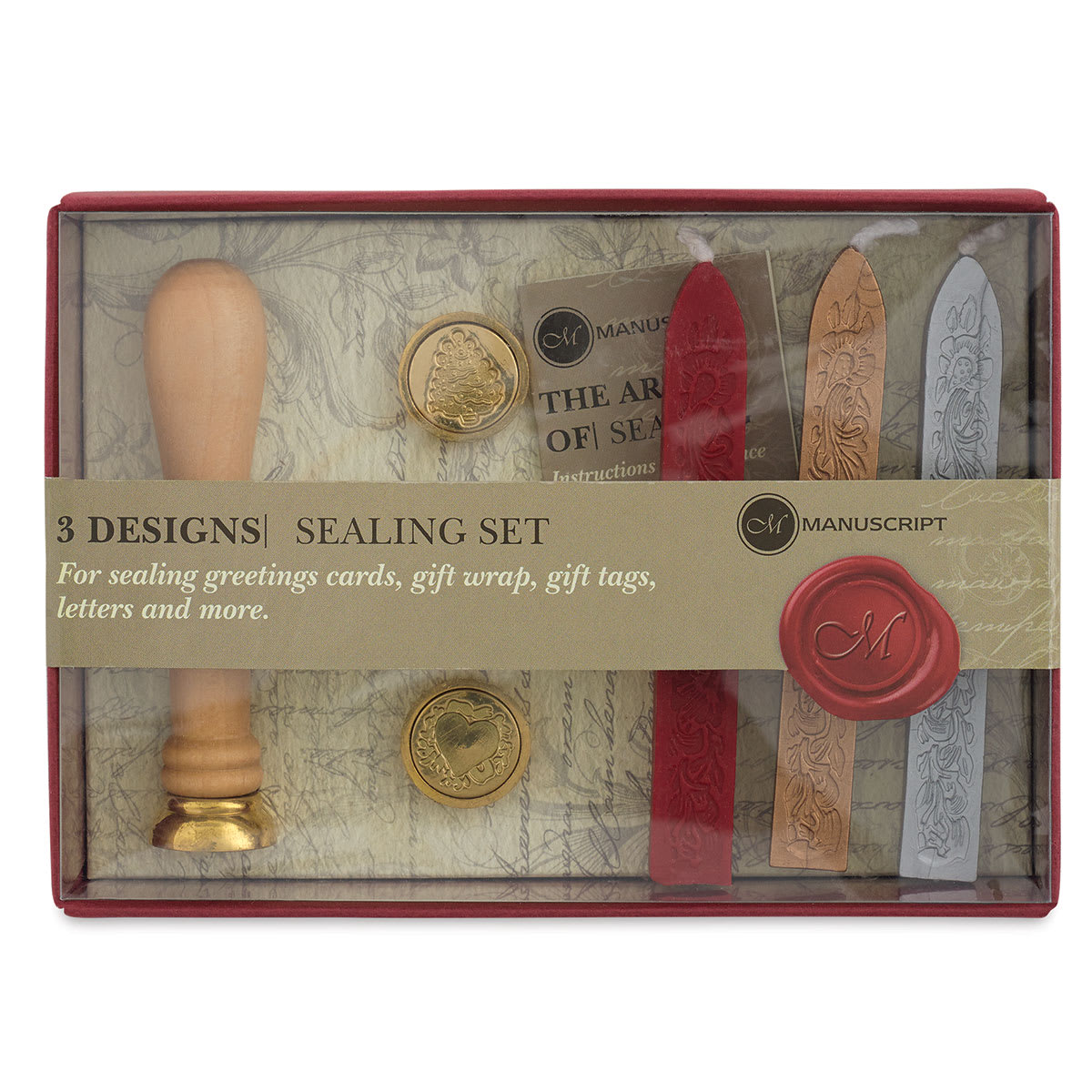 Manuscript Wax Sealing Kits - Top view of Holiday Set showing 3 wicks and seals