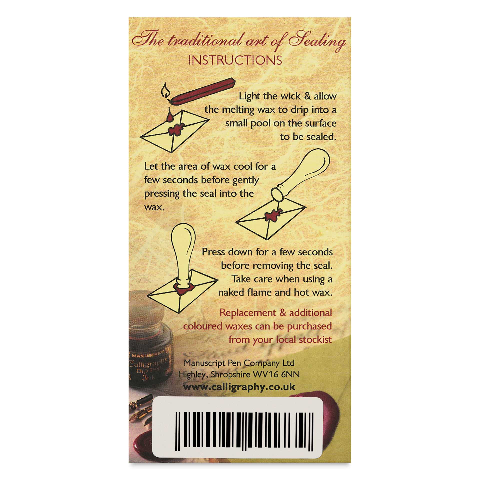Manuscript Ceramic Small Initial Sealing Coin Set - Letter C, back of packaging
