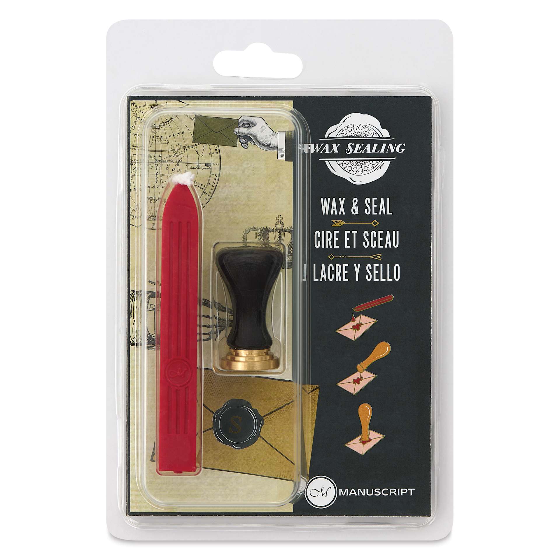 Manuscript Ceramic Mini Initial Sealing Coin Set - Letter S, front of packaging