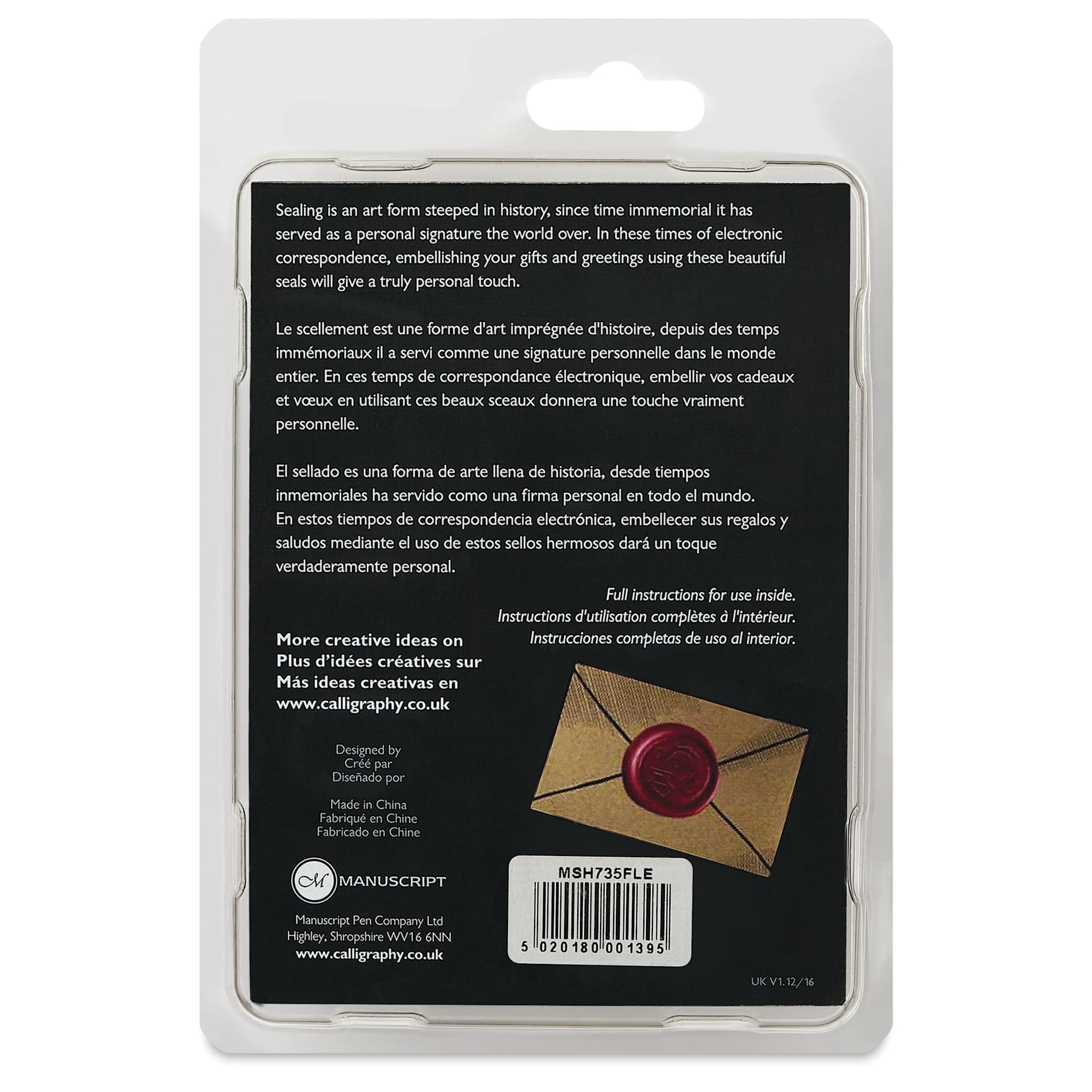 Manuscript Wax and Seal Small Ceramic Coin Set - Fleur De Lys, back of packaging