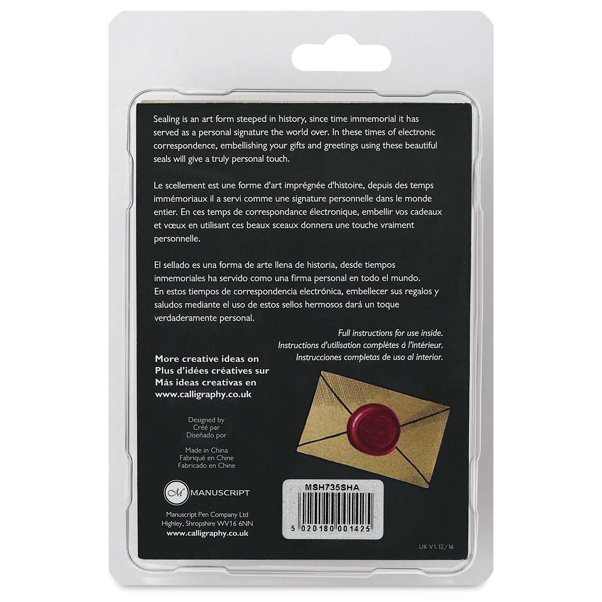 Manuscript Wax and Seal Small Ceramic Coin Set - Shamrock, back of packaging