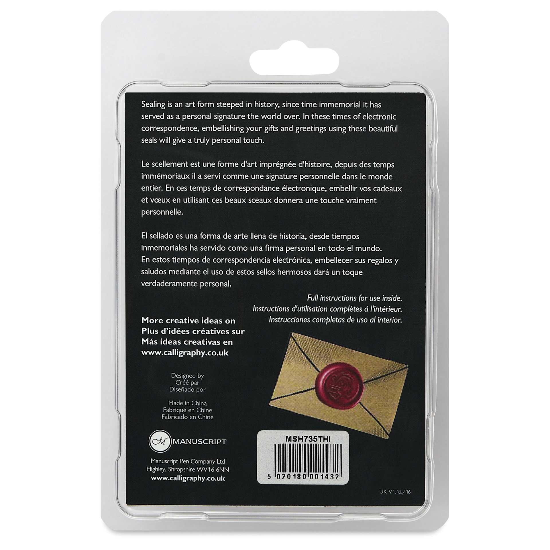 Manuscript Wax and Seal Small Ceramic Coin Set - Thistle, back of packaging