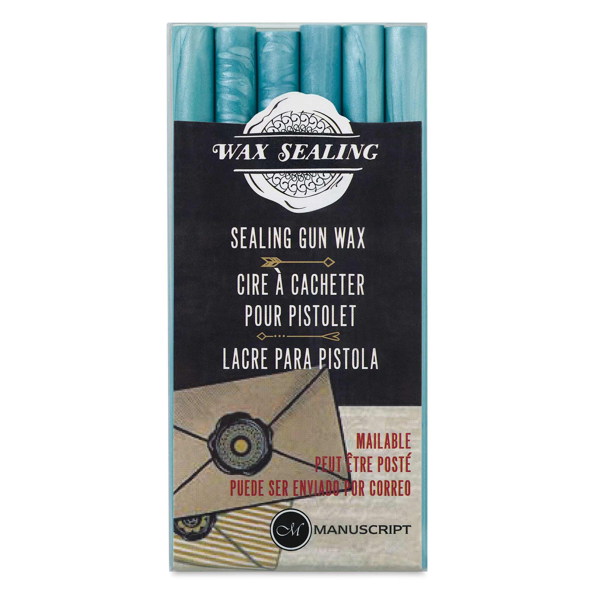 Manuscript Sealing Gun Wax Sticks - Aqua, Pkg of 6, front of packaging