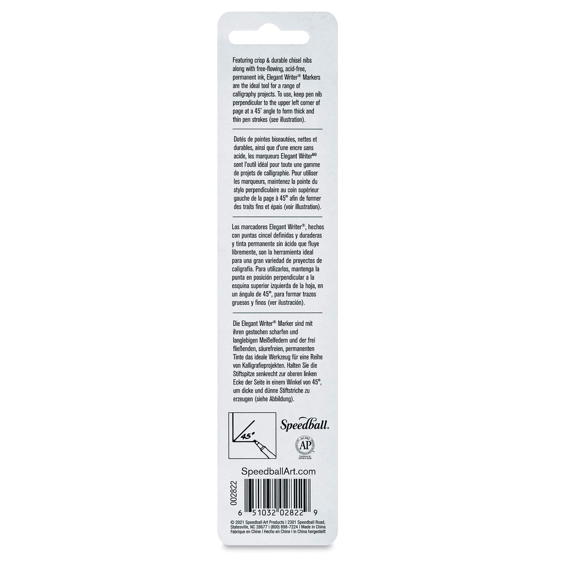 Speedball Elegant Writer Permanent Marker - Black, 1.3 mm Chisel Tip back of package