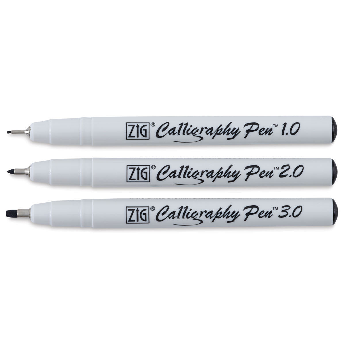 Kuretake Zig Calligraphy Pen - Set of 3 Square tip pens shown uncapped horizontally