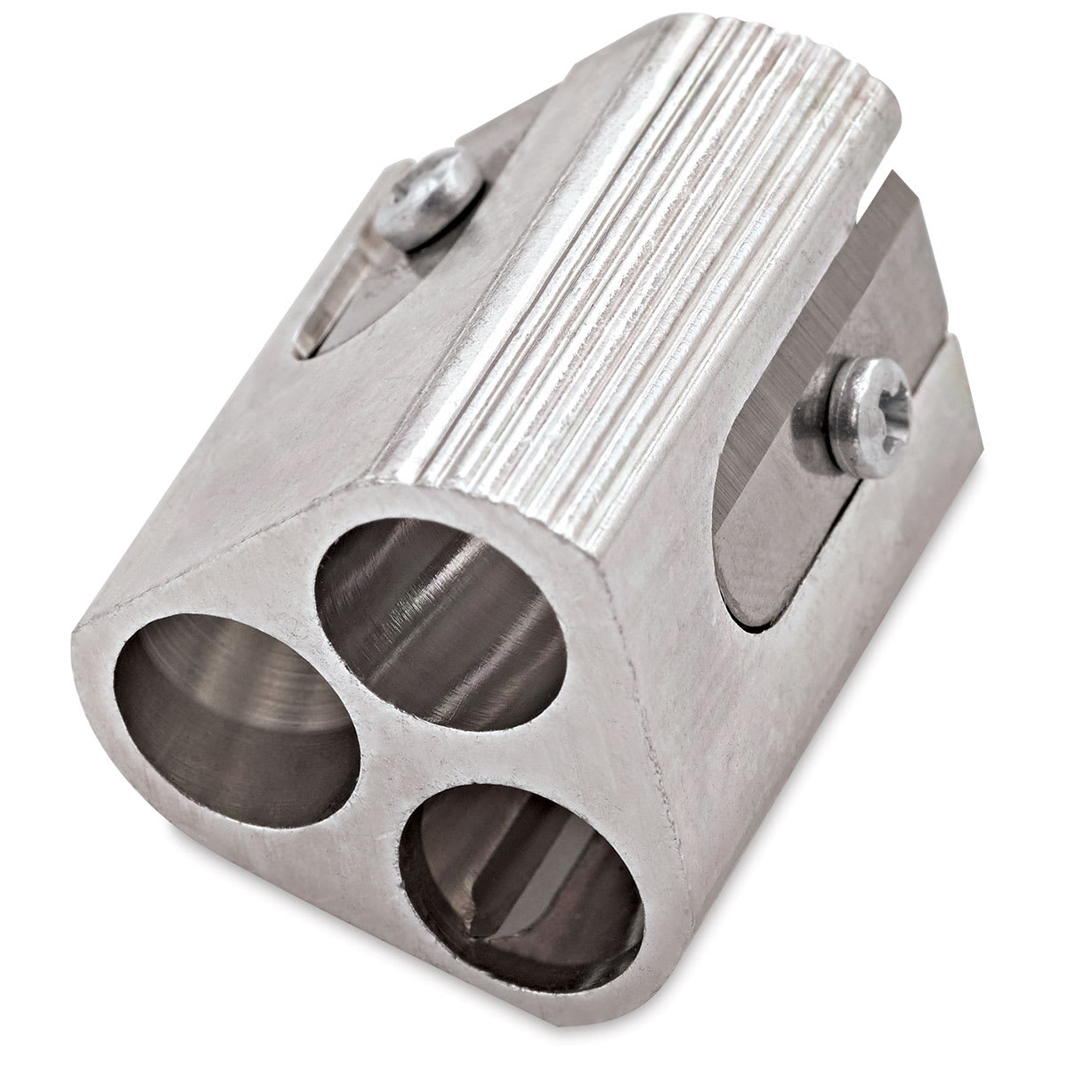 Mobius & Ruppert Triple-Hole Sharpener - Angled view showing short and medium holes
