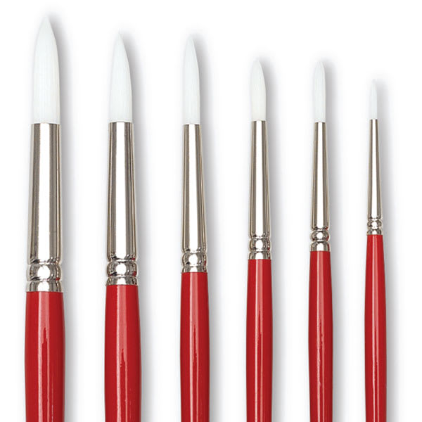 Blick Wonder White Round - Closeup of set of 6 brushes upright
