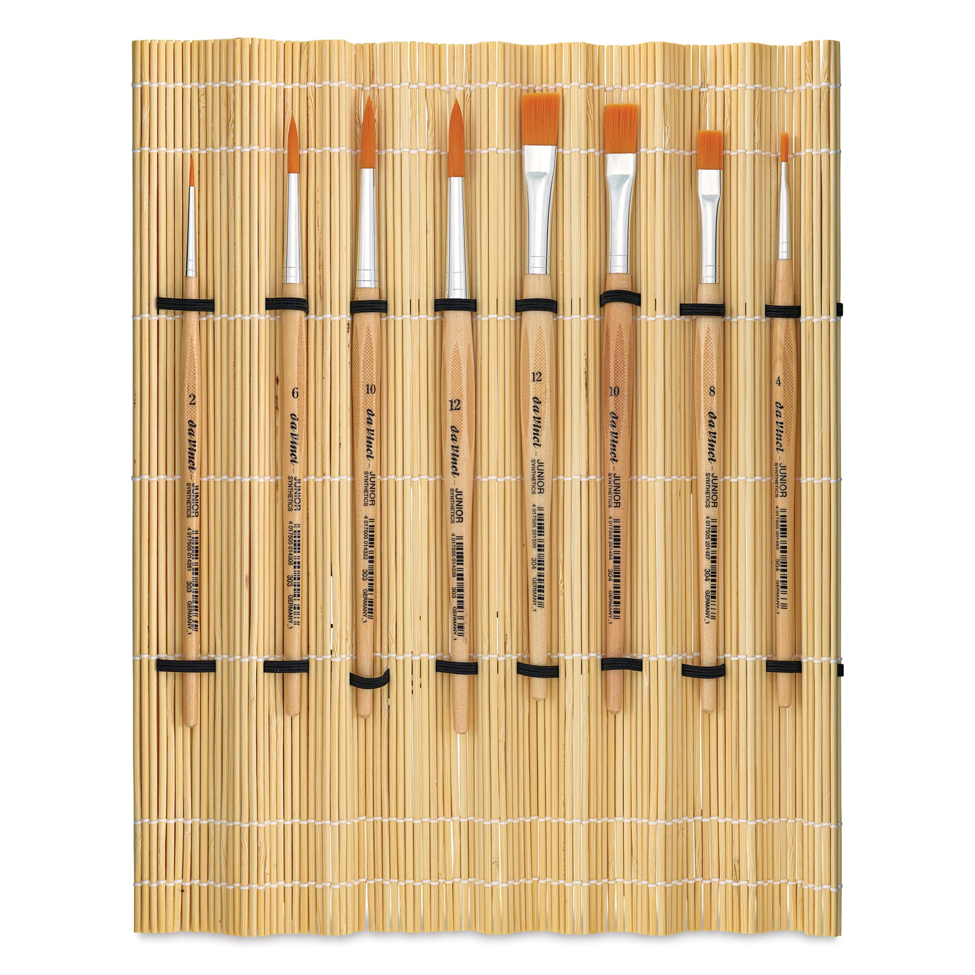 Da Vinci Junior Synthetic Brushes - Short Handle, Assorted, Set of 8 with Bamboo Wrap