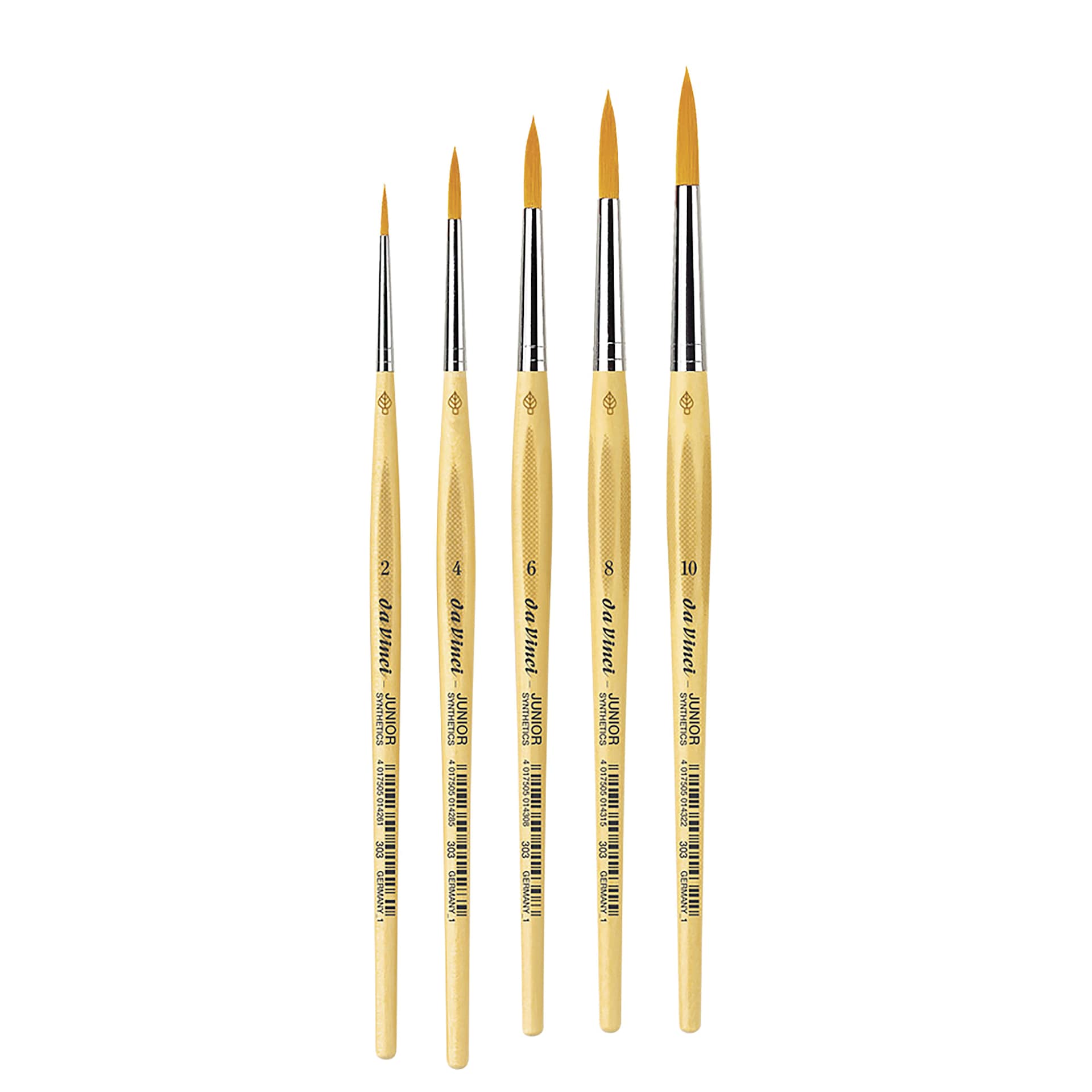 Da Vinci Junior Synthetic Brushes - Classpack of 93, 5 Round brushes laid out