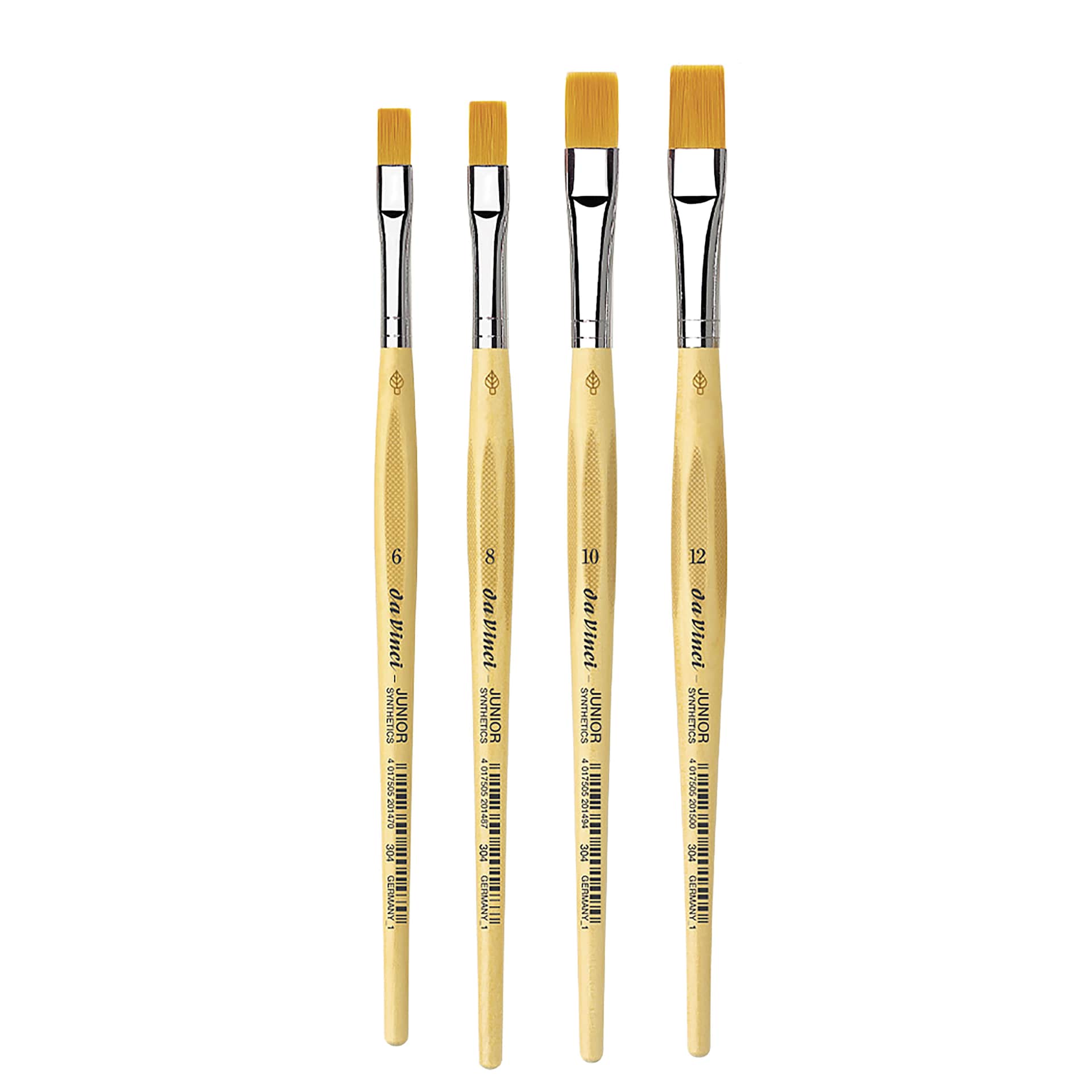 Da Vinci Junior Synthetic Brushes - Classpack of 93, 4 Flat brushes laid out
